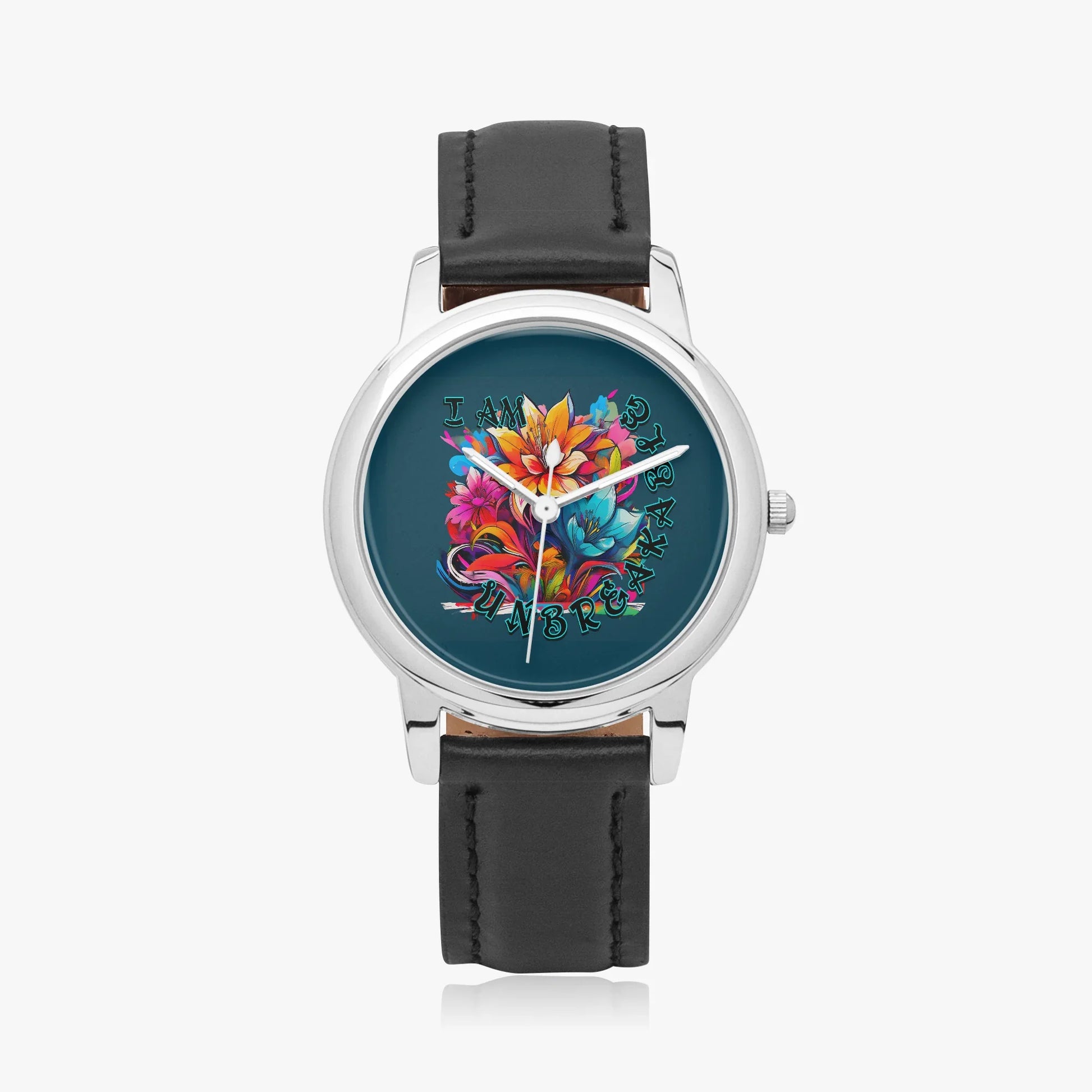 Motivating I Am Unbreakable Genuine Leather Strap Quartz Watch - Affirmations and Gratitudes 