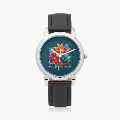 Motivating I Am Unbreakable Genuine Leather Strap Quartz Watch - Affirmations and Gratitudes 