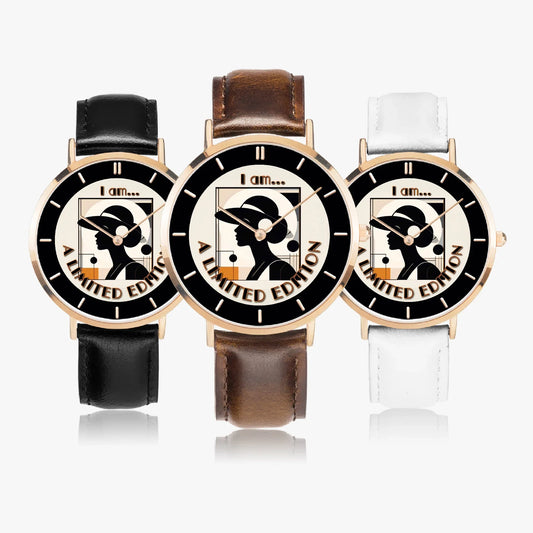 I Am A Limited Edition Ultra-Thin Leather Strap Watch - Quartz - Affirmations and Gratitudes 