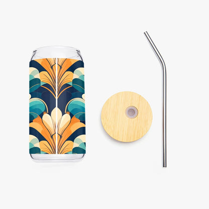 "I am worth it" Art-Deco Design Drinking Glass with Bamboo Lid - Affirmations and Gratitudes 
