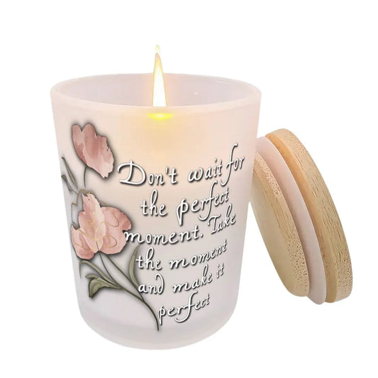 Perfect Moment Frosted Jar Scented Candle with Lid (6oz) - Affirmations and Gratitudes 