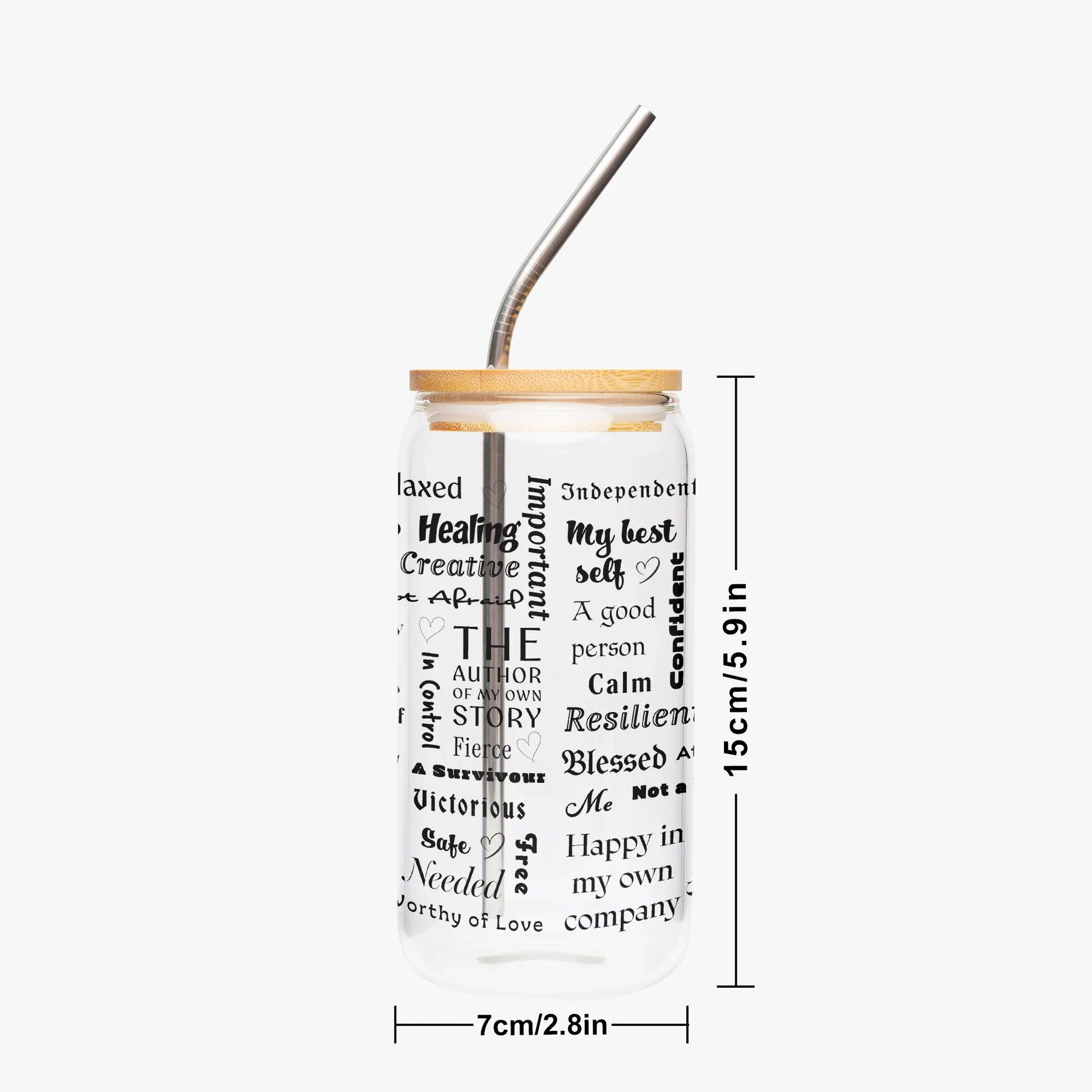 "I Am" Positive Affirmations Drinking Glasses with Bamboo Lid - Affirmations and Gratitudes 