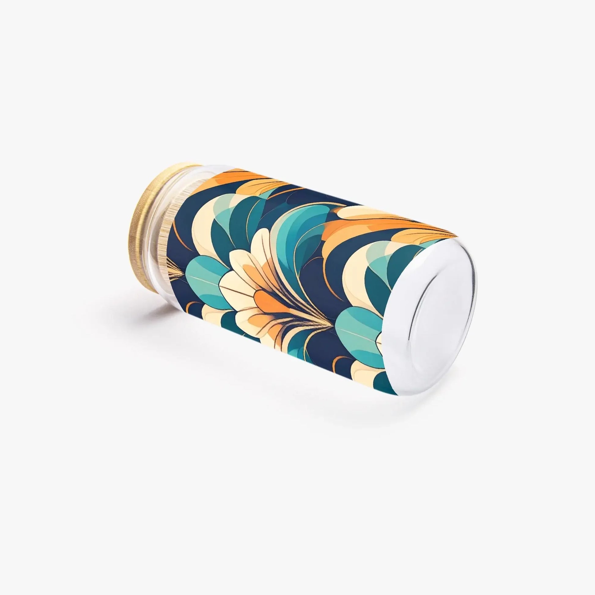 "I am worth it" Art-Deco Design Drinking Glass with Bamboo Lid - Affirmations and Gratitudes 