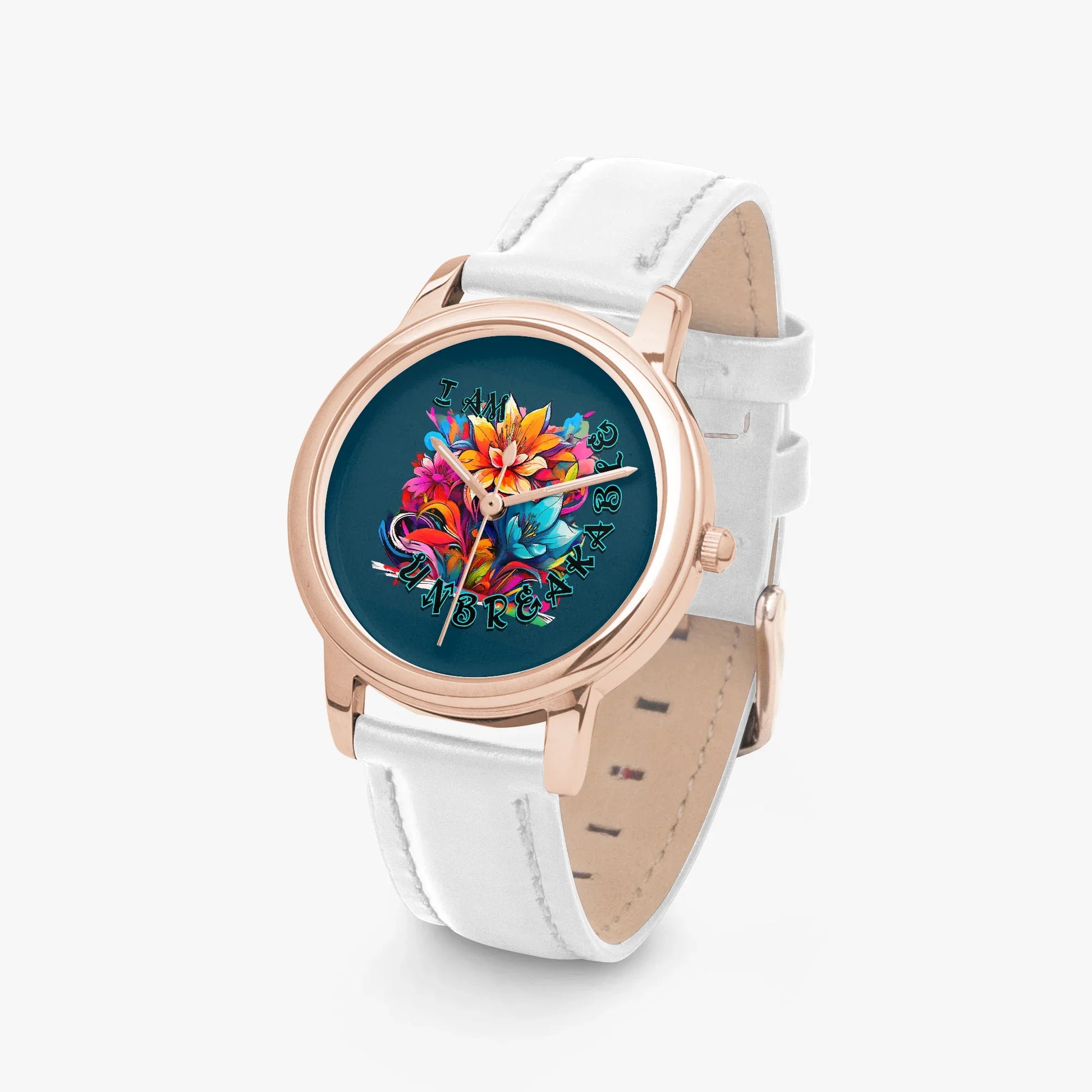 Motivating I Am Unbreakable Genuine Leather Strap Quartz Watch - Affirmations and Gratitudes 