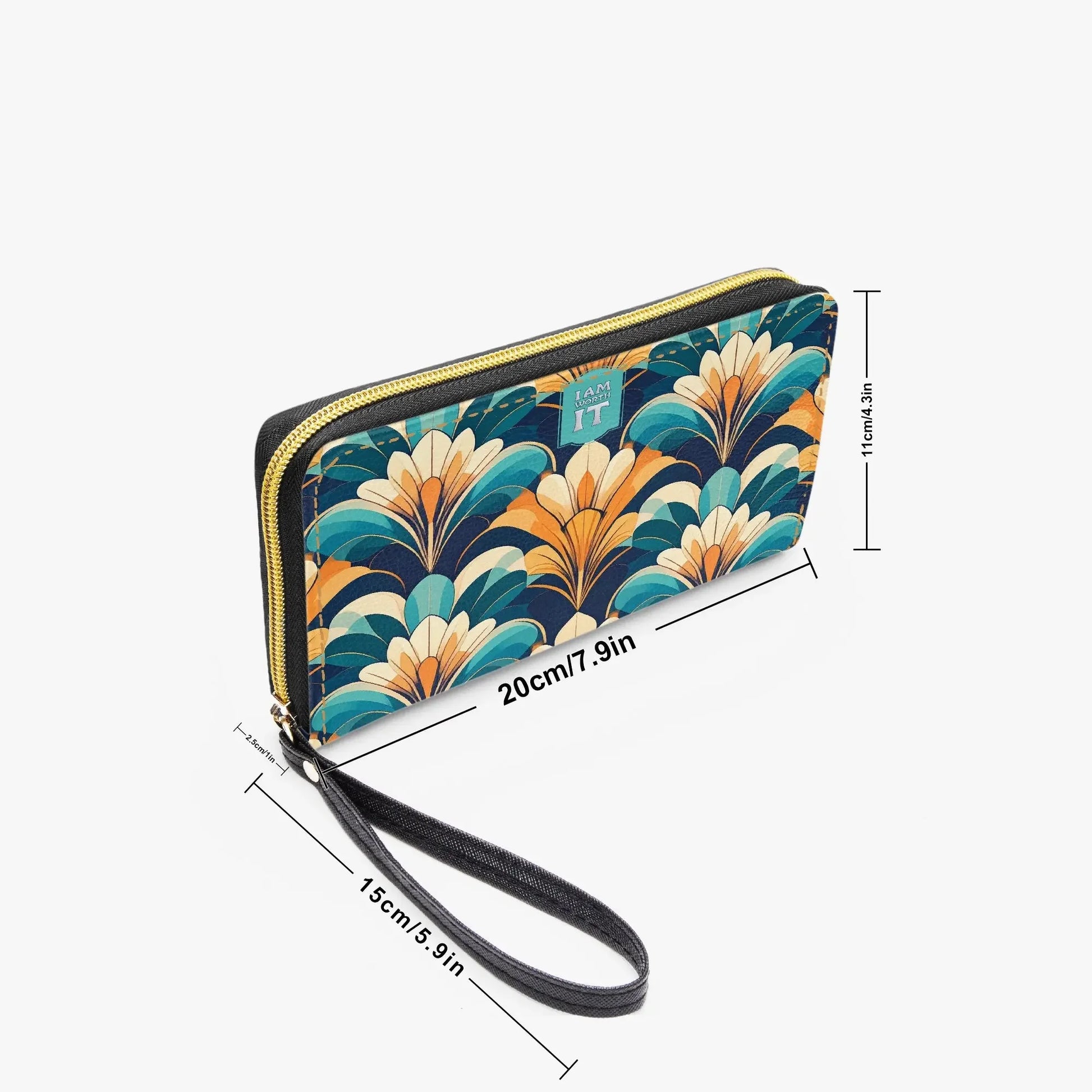 "I am worth it" Art-Deco Design PU Leather Wristlet Clutch Purse - Affirmations and Gratitudes 