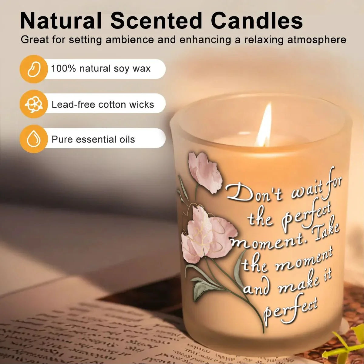 Perfect Moment Frosted Jar Scented Candle with Lid (6oz) - Affirmations and Gratitudes 