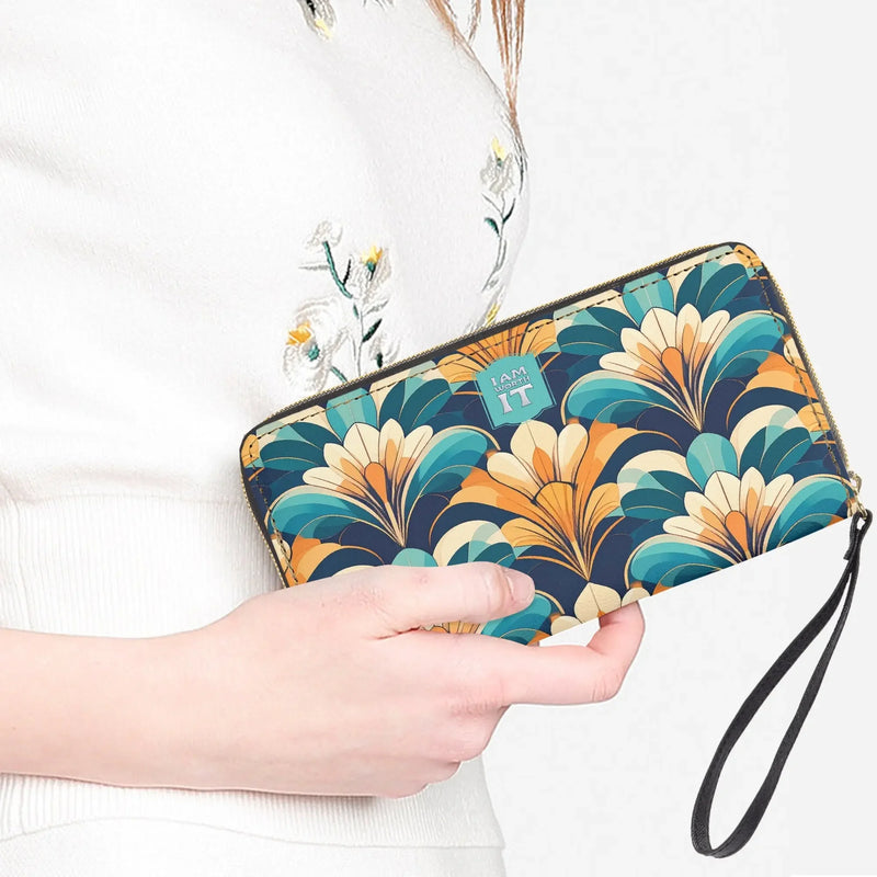 "I am worth it" Art-Deco Design PU Leather Wristlet Clutch Purse - Affirmations and Gratitudes 