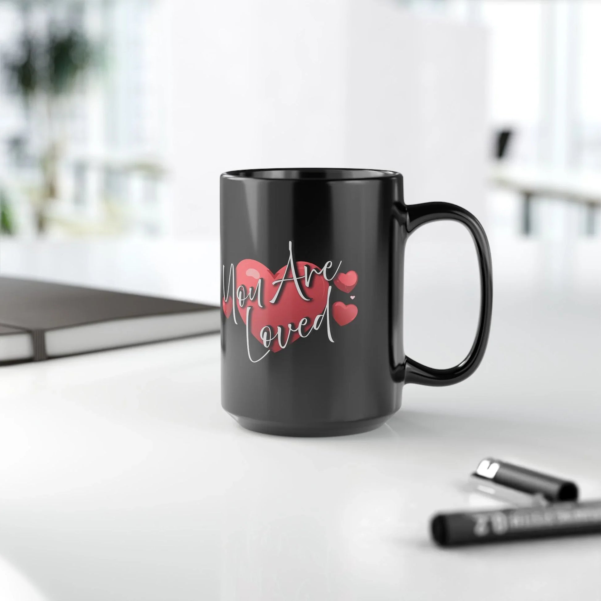 Heartfelt Black Mug - You're Loved Gift for Motivation - Affirmations and Gratitudes 