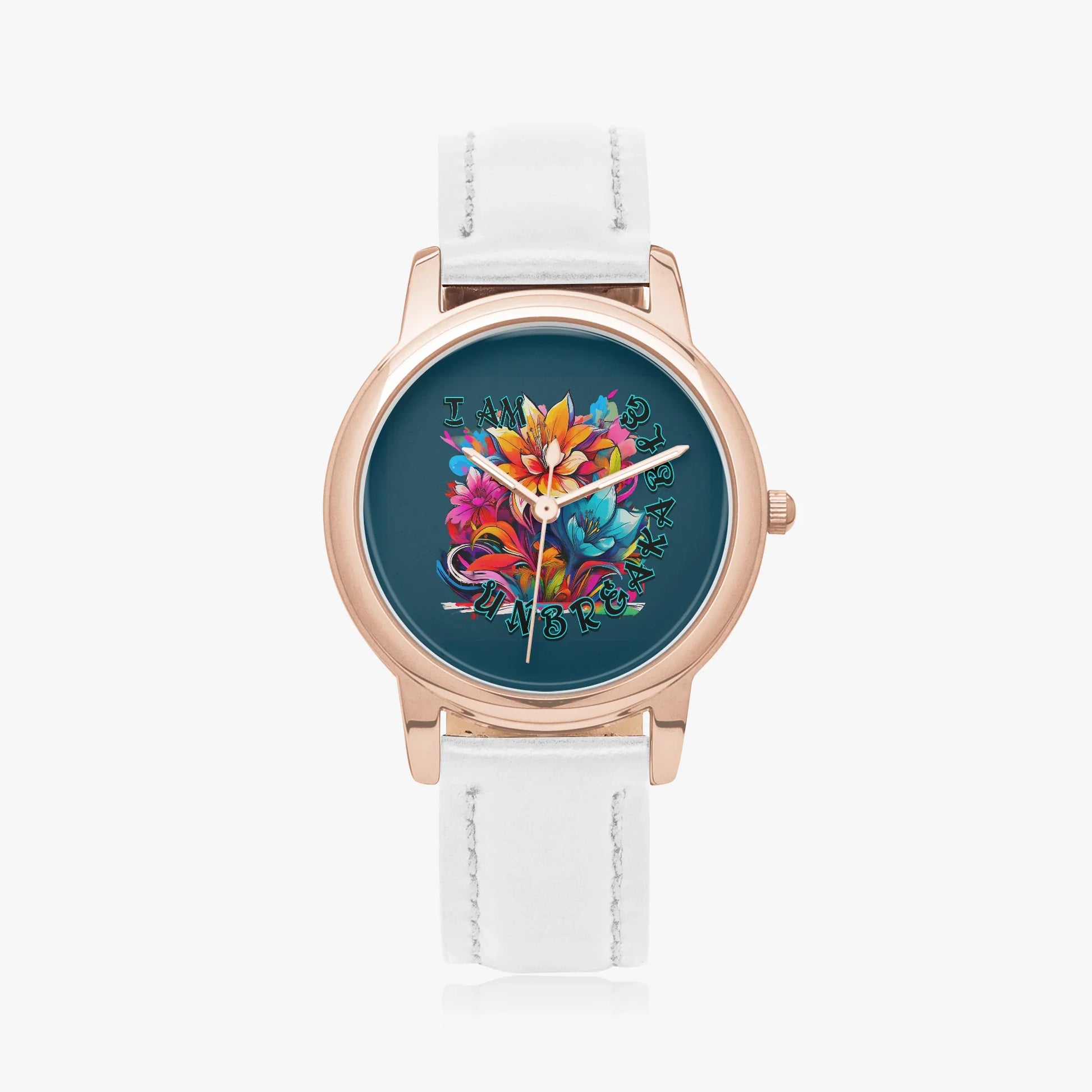 Motivating I Am Unbreakable Genuine Leather Strap Quartz Watch - Affirmations and Gratitudes 
