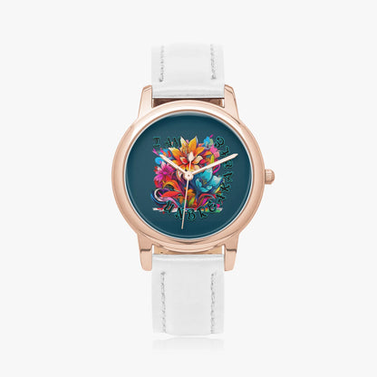Motivating I Am Unbreakable Genuine Leather Strap Quartz Watch - Affirmations and Gratitudes 