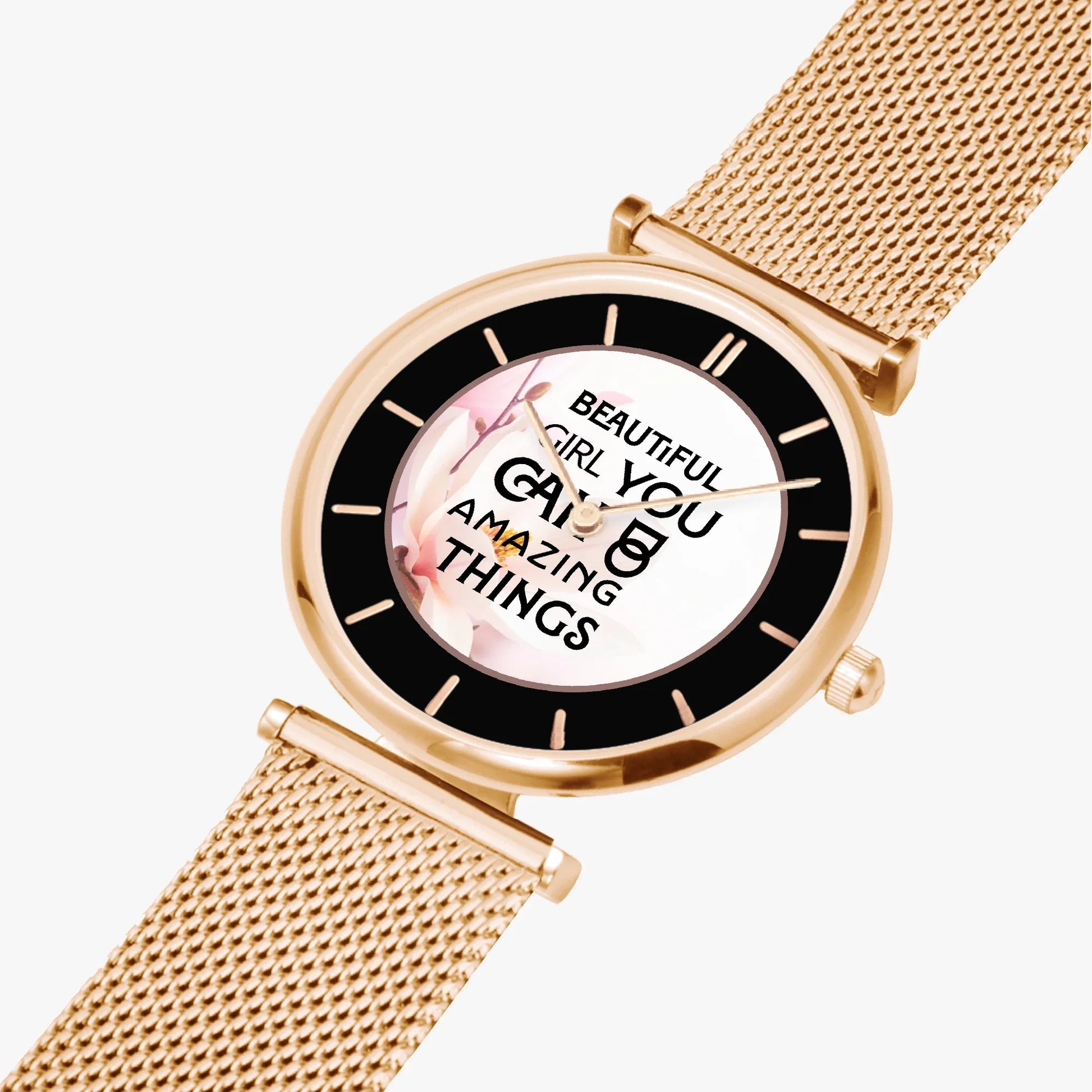 Stylish Ultra-Thin Quartz Watch with motivating and Inspirational phrase - Affirmations and Gratitudes 