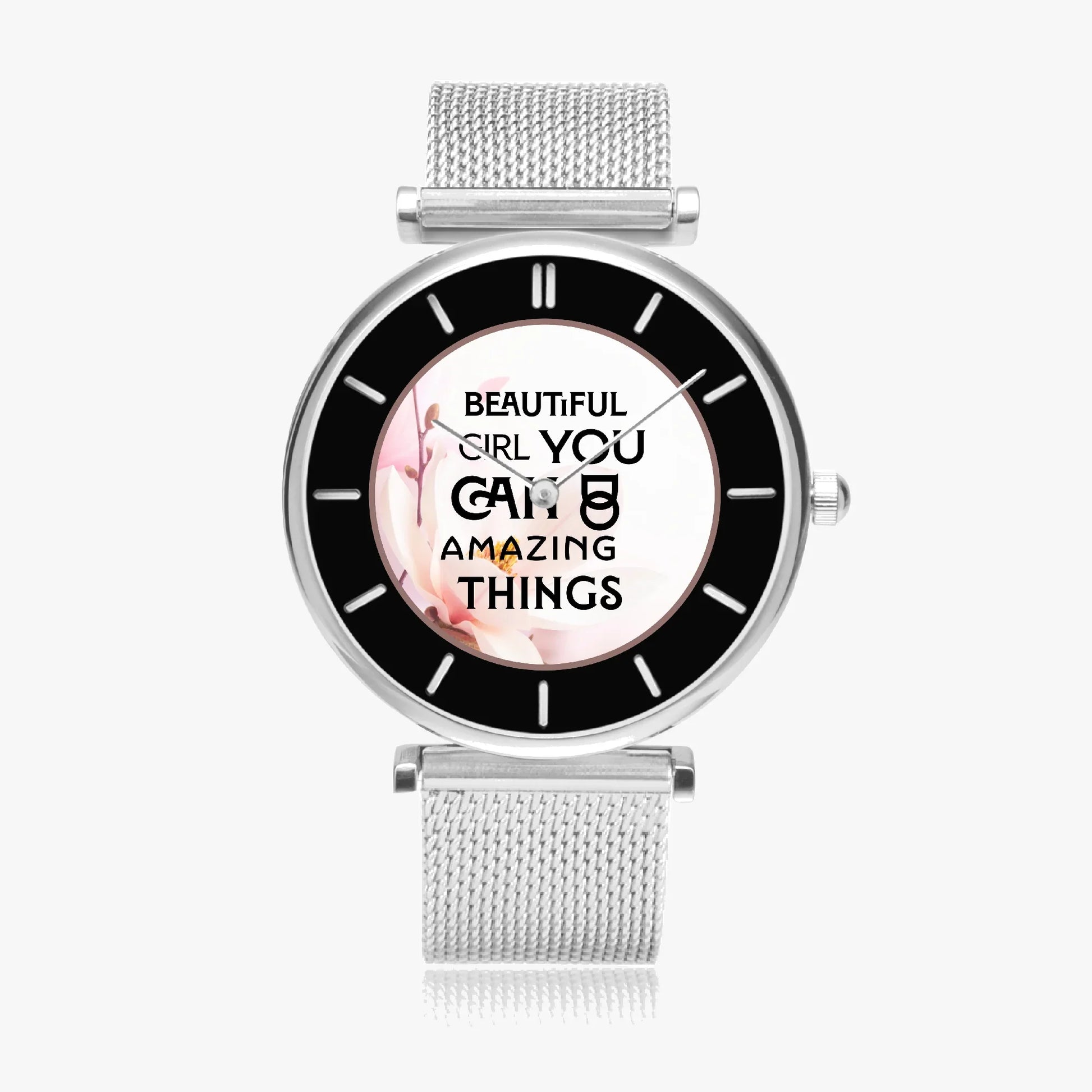 Stylish Ultra-Thin Quartz Watch with motivating and Inspirational phrase - Affirmations and Gratitudes 