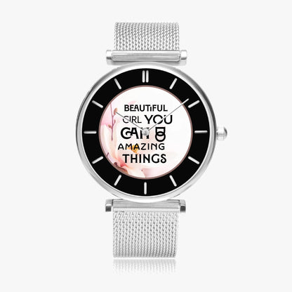Stylish Ultra-Thin Quartz Watch with motivating and Inspirational phrase - Affirmations and Gratitudes 