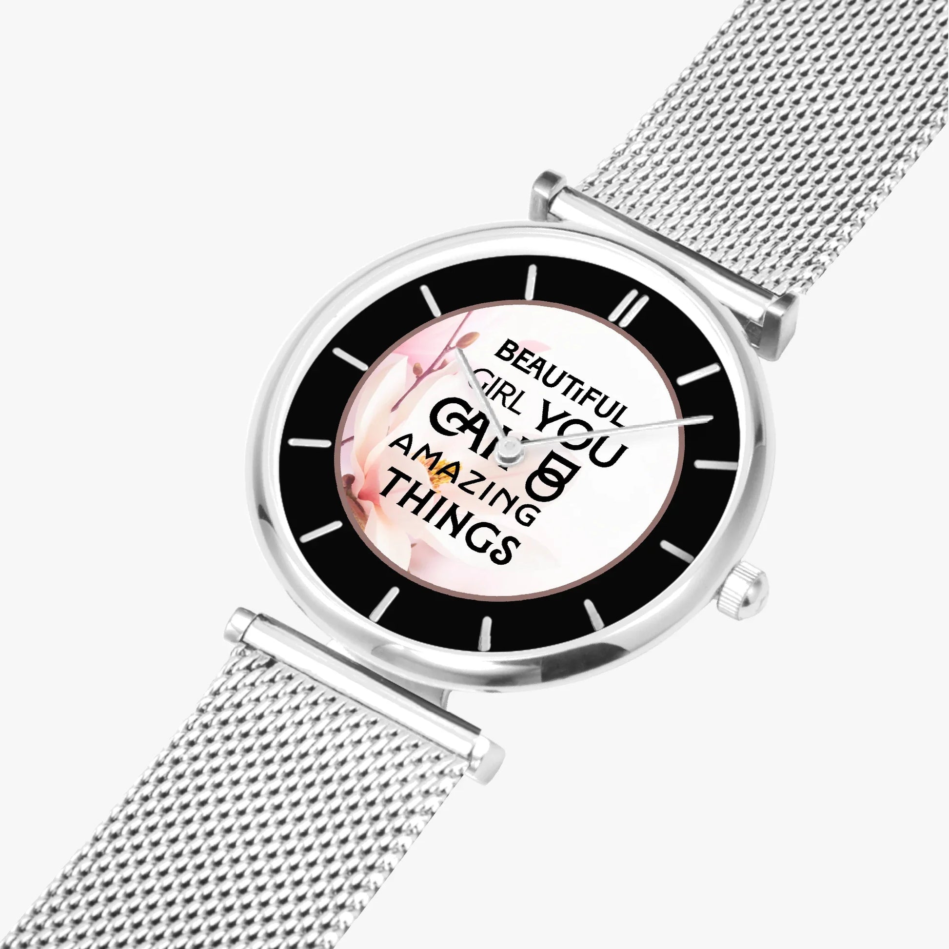 Stylish Ultra-Thin Quartz Watch with motivating and Inspirational phrase - Affirmations and Gratitudes 