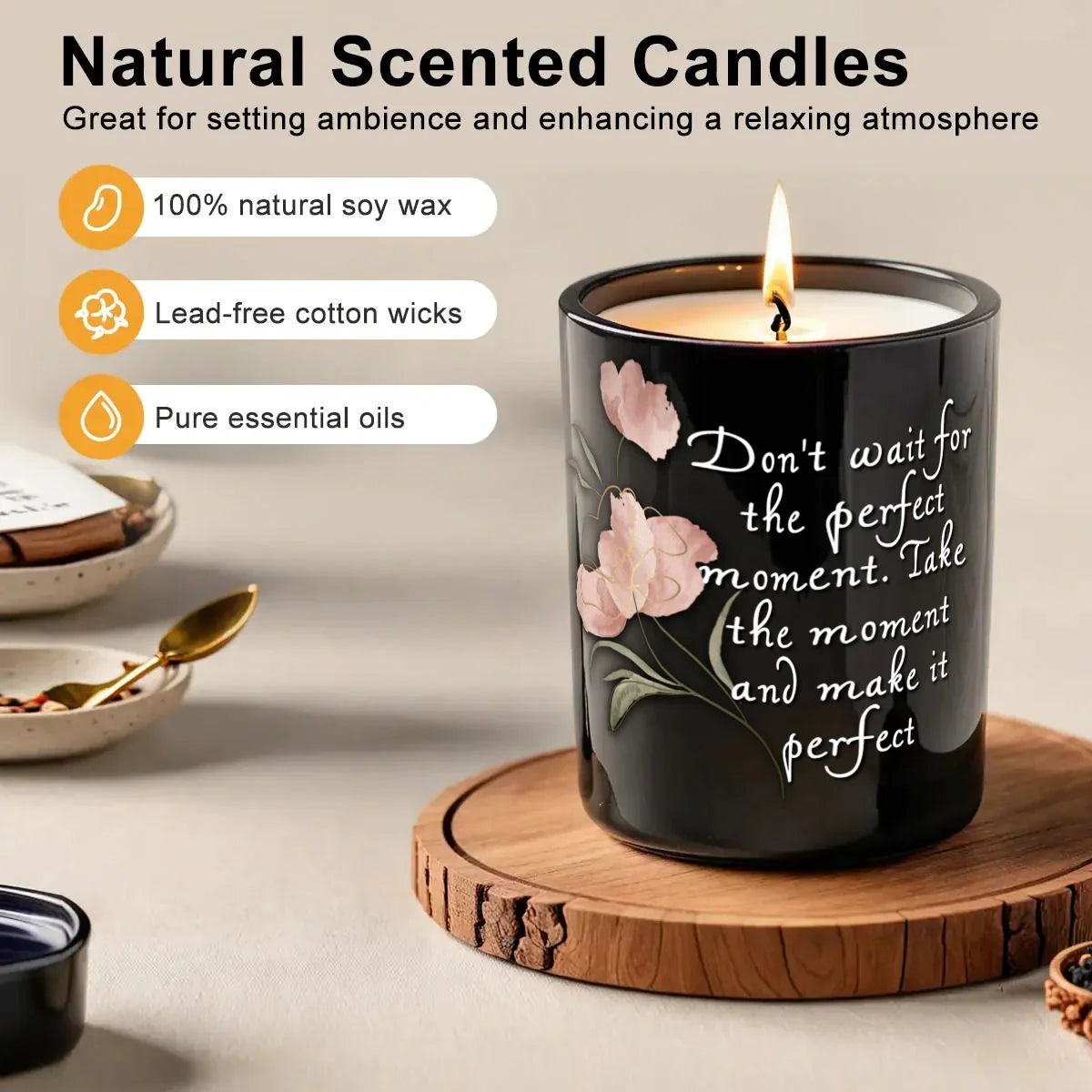 Perfect Moment Black Jar Scented Candle (6oz) - Affirmations and Gratitudes 