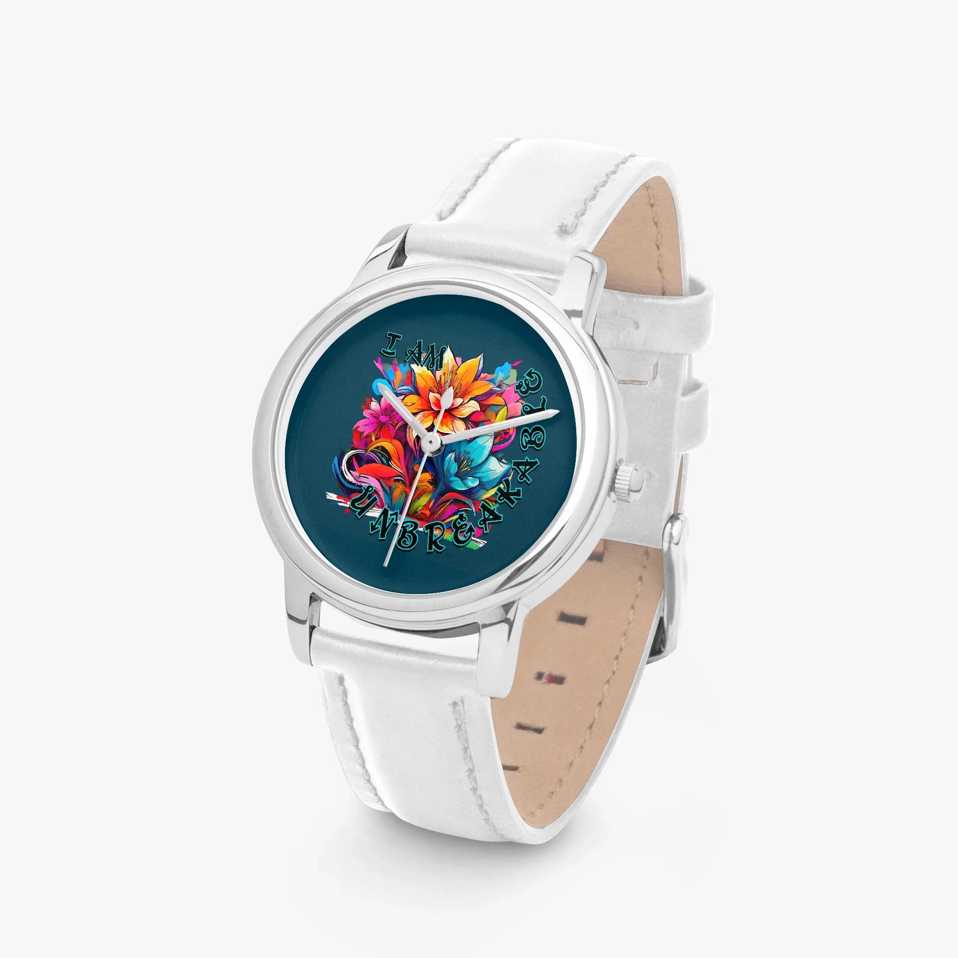 Motivating I Am Unbreakable Genuine Leather Strap Quartz Watch - Affirmations and Gratitudes 