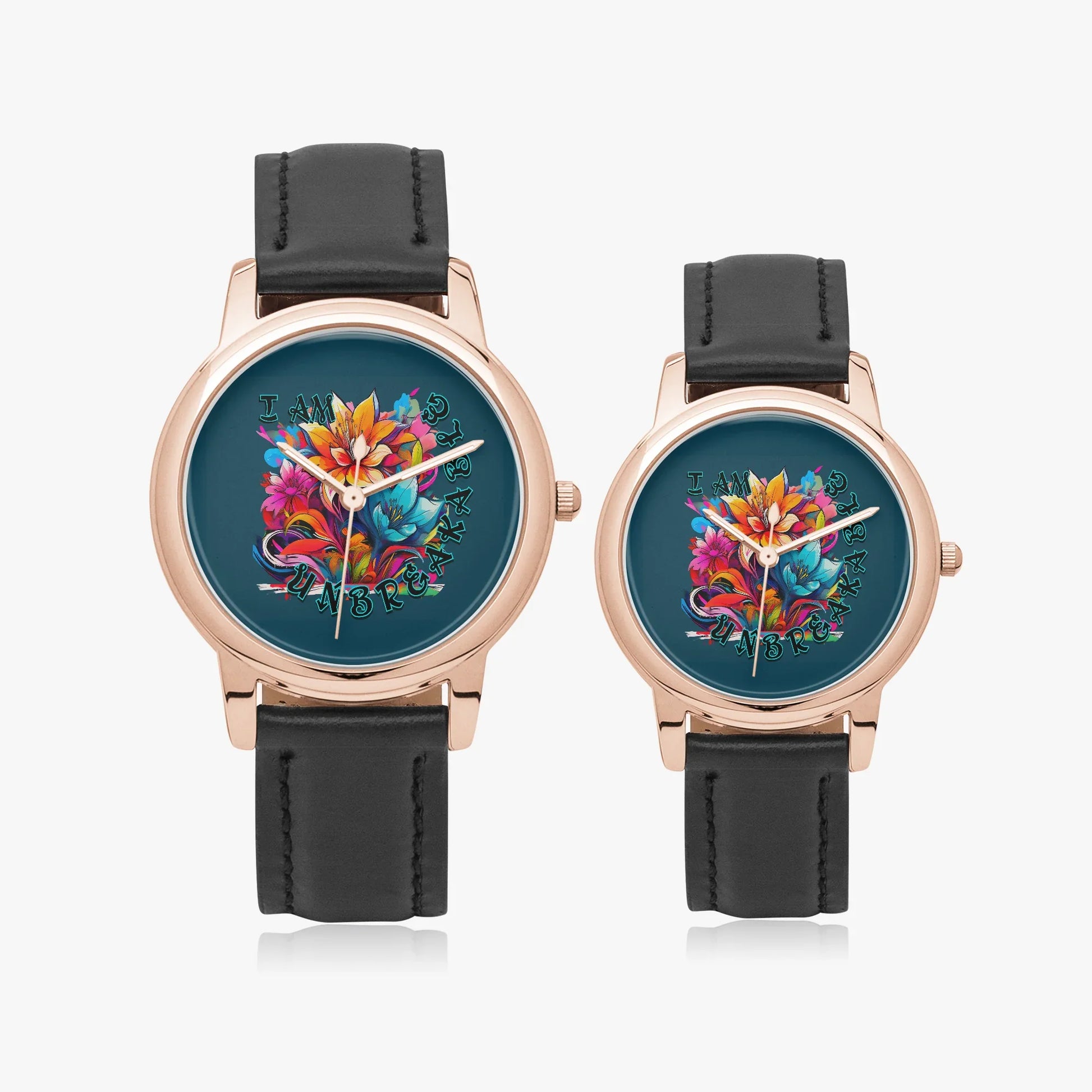 Motivating I Am Unbreakable Genuine Leather Strap Quartz Watch - Affirmations and Gratitudes 
