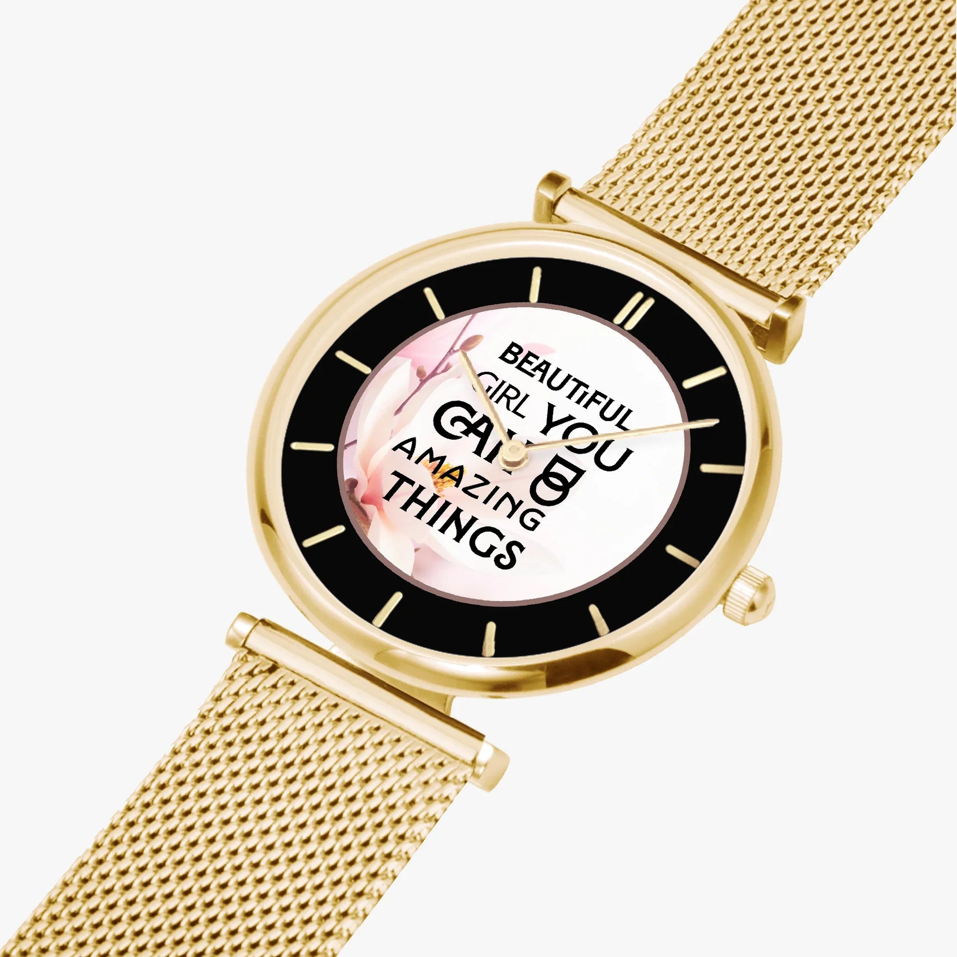 Stylish Ultra-Thin Quartz Watch with motivating and Inspirational phrase - Affirmations and Gratitudes 