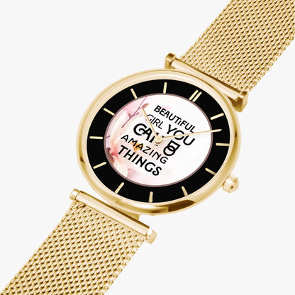Stylish Ultra-Thin Quartz Watch with motivating and Inspirational phrase - Affirmations and Gratitudes 
