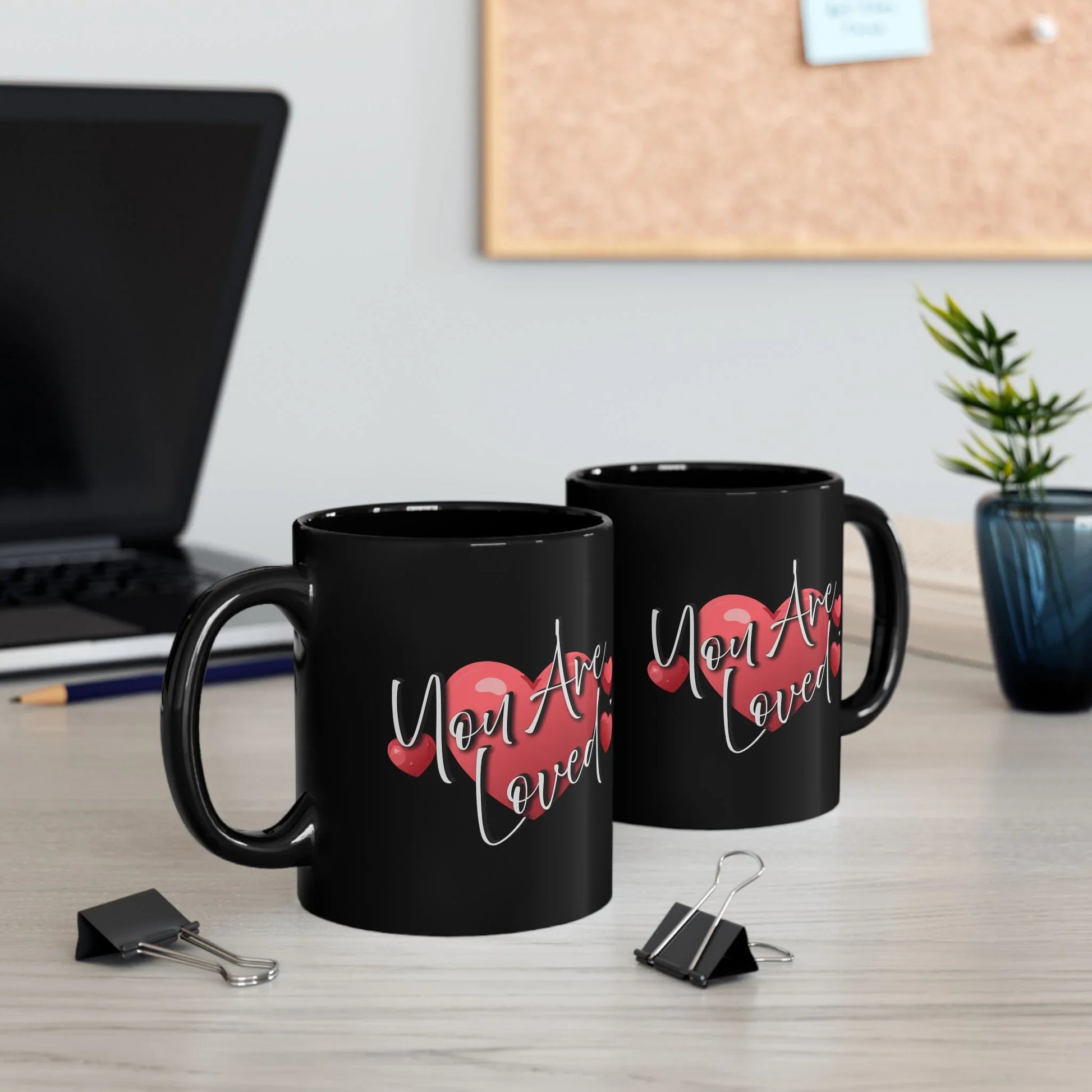 Heartfelt Black Mug - You're Loved Gift for Motivation - Affirmations and Gratitudes 