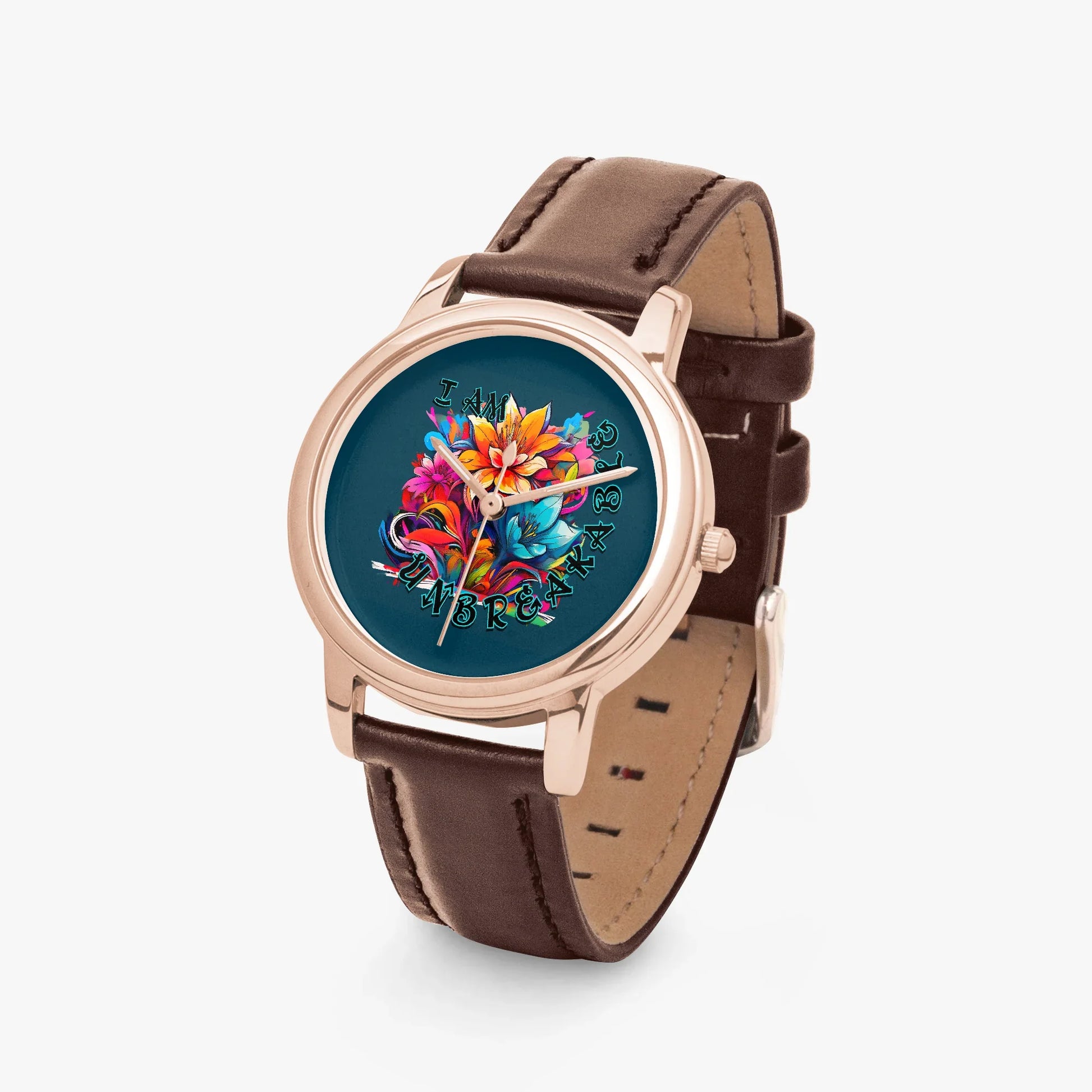 Motivating I Am Unbreakable Genuine Leather Strap Quartz Watch - Affirmations and Gratitudes 