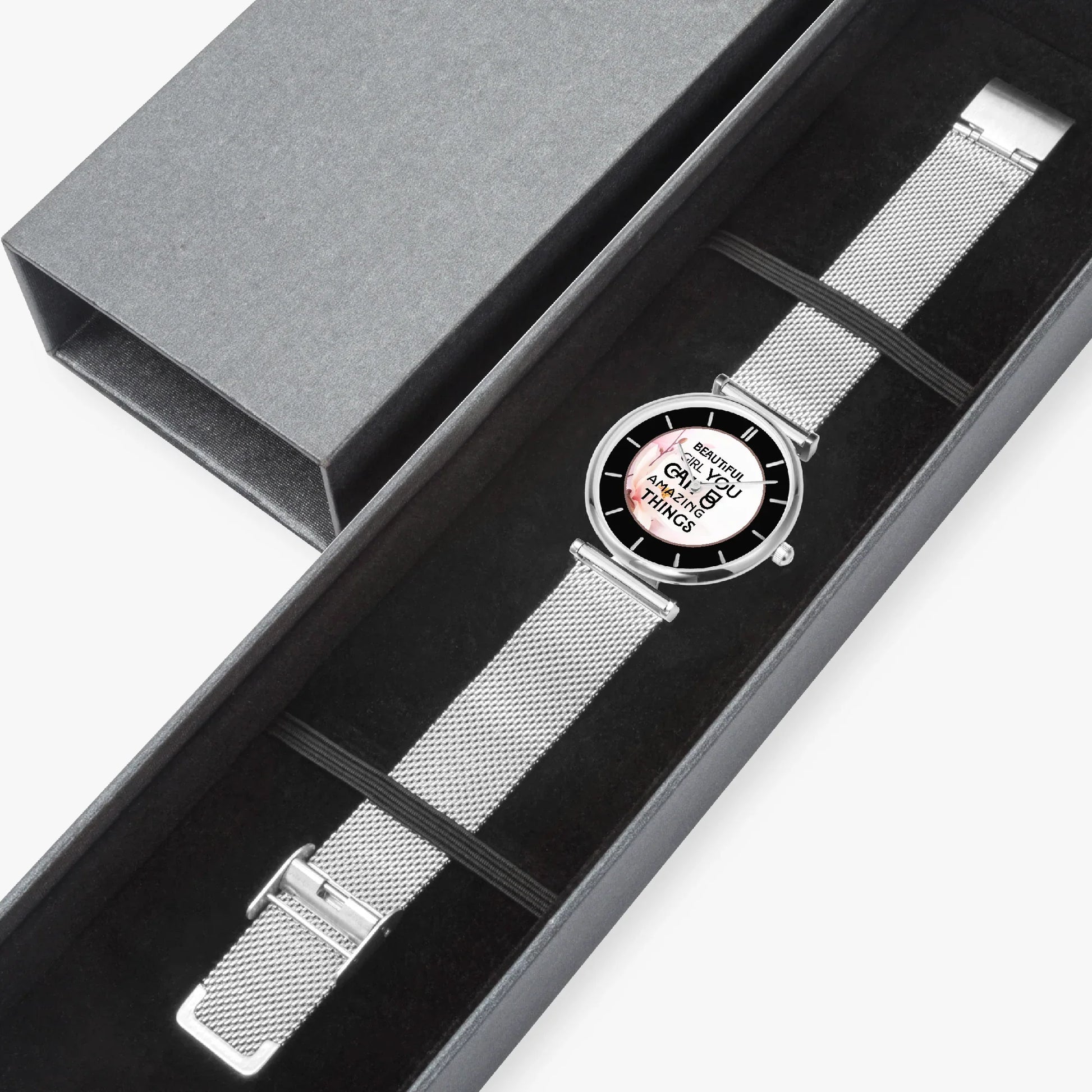 Stylish Ultra-Thin Quartz Watch with motivating and Inspirational phrase - Affirmations and Gratitudes 