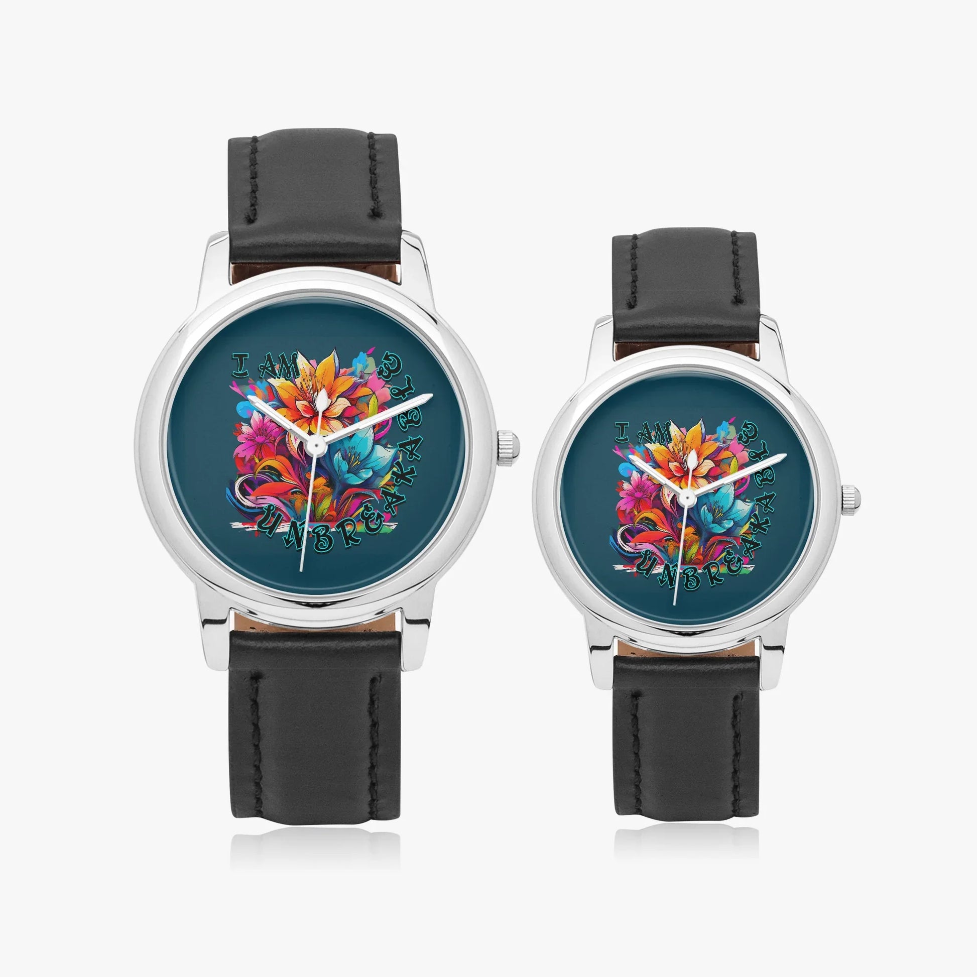 Motivating I Am Unbreakable Genuine Leather Strap Quartz Watch - Affirmations and Gratitudes 