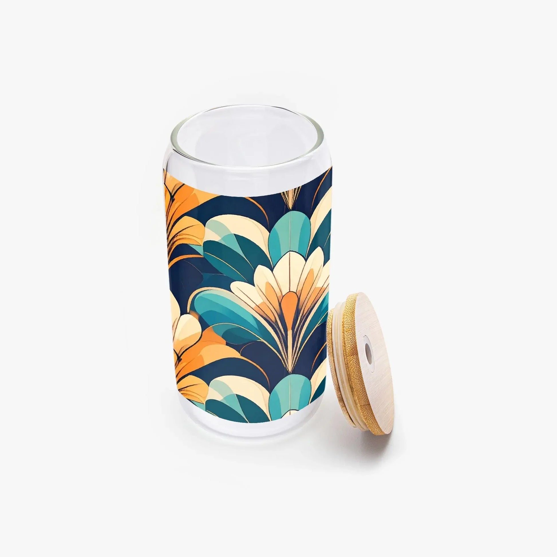 "I am worth it" Art-Deco Design Drinking Glass with Bamboo Lid - Affirmations and Gratitudes 