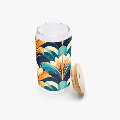 "I am worth it" Art-Deco Design Drinking Glass with Bamboo Lid - Affirmations and Gratitudes 