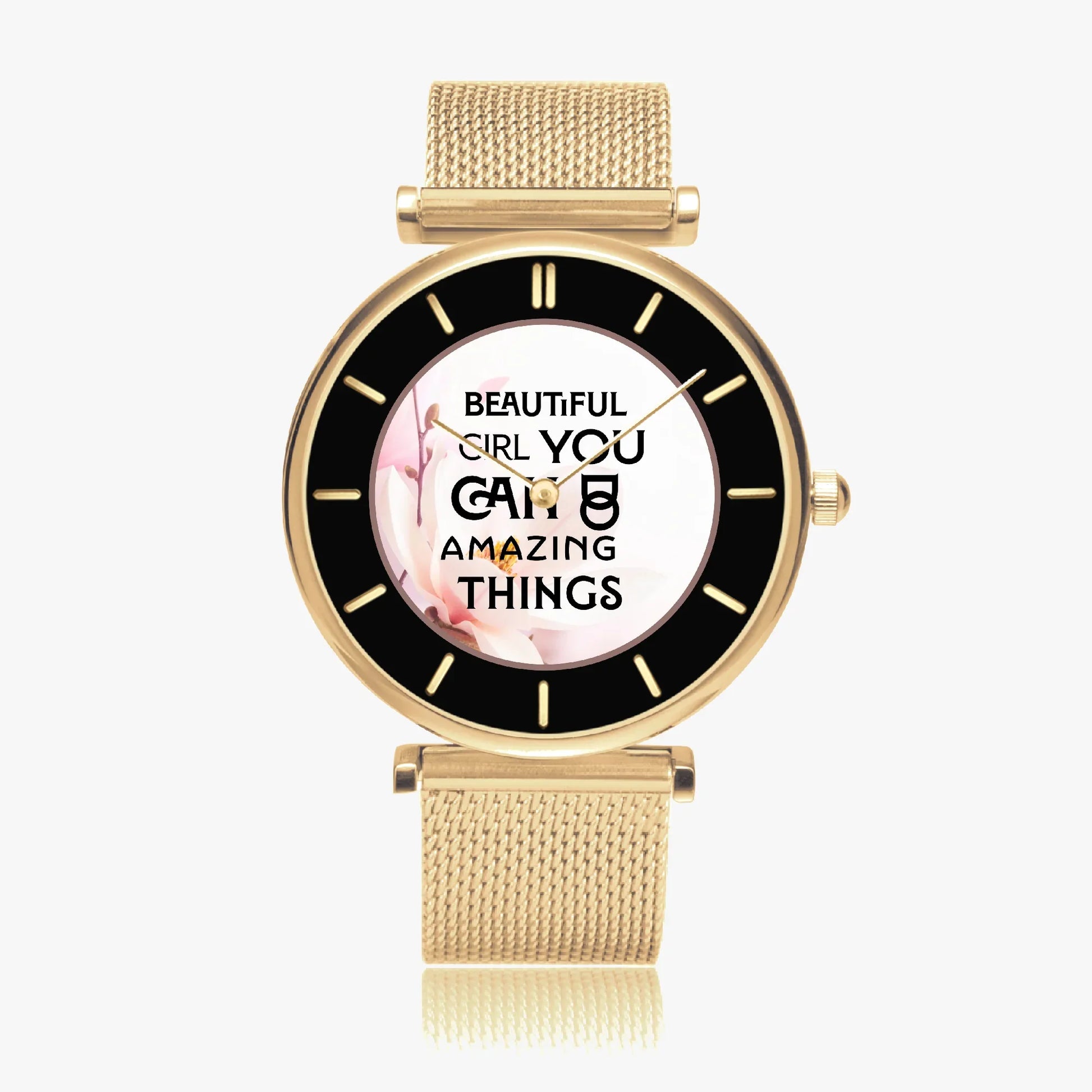 Stylish Ultra-Thin Quartz Watch with motivating and Inspirational phrase - Affirmations and Gratitudes 