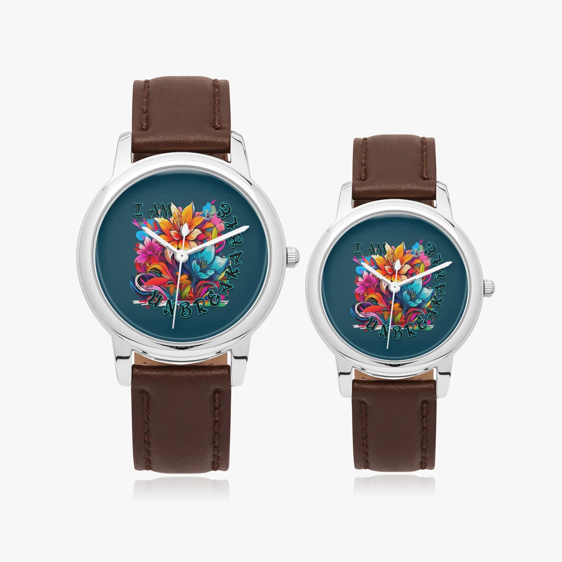 Motivating I Am Unbreakable Genuine Leather Strap Quartz Watch - Affirmations and Gratitudes 