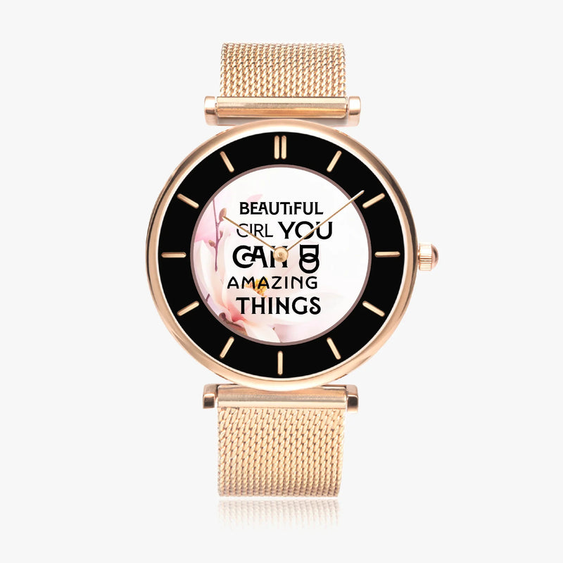 Stylish Ultra-Thin Quartz Watch with motivating and Inspirational phrase - Affirmations and Gratitudes 