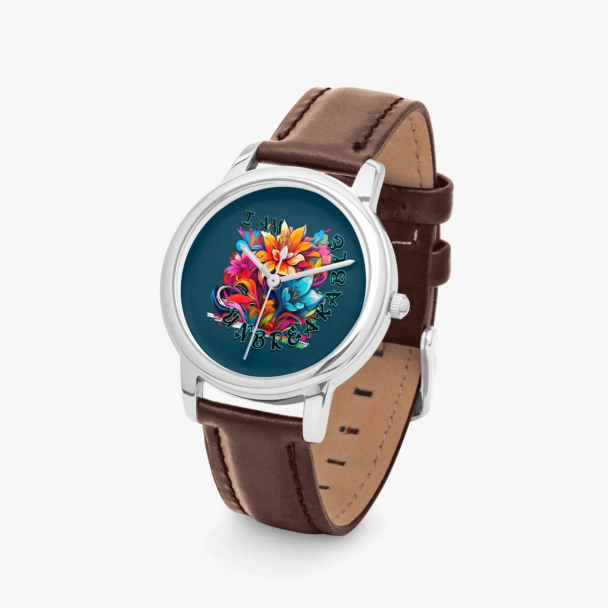 Motivating I Am Unbreakable Genuine Leather Strap Quartz Watch - Affirmations and Gratitudes 