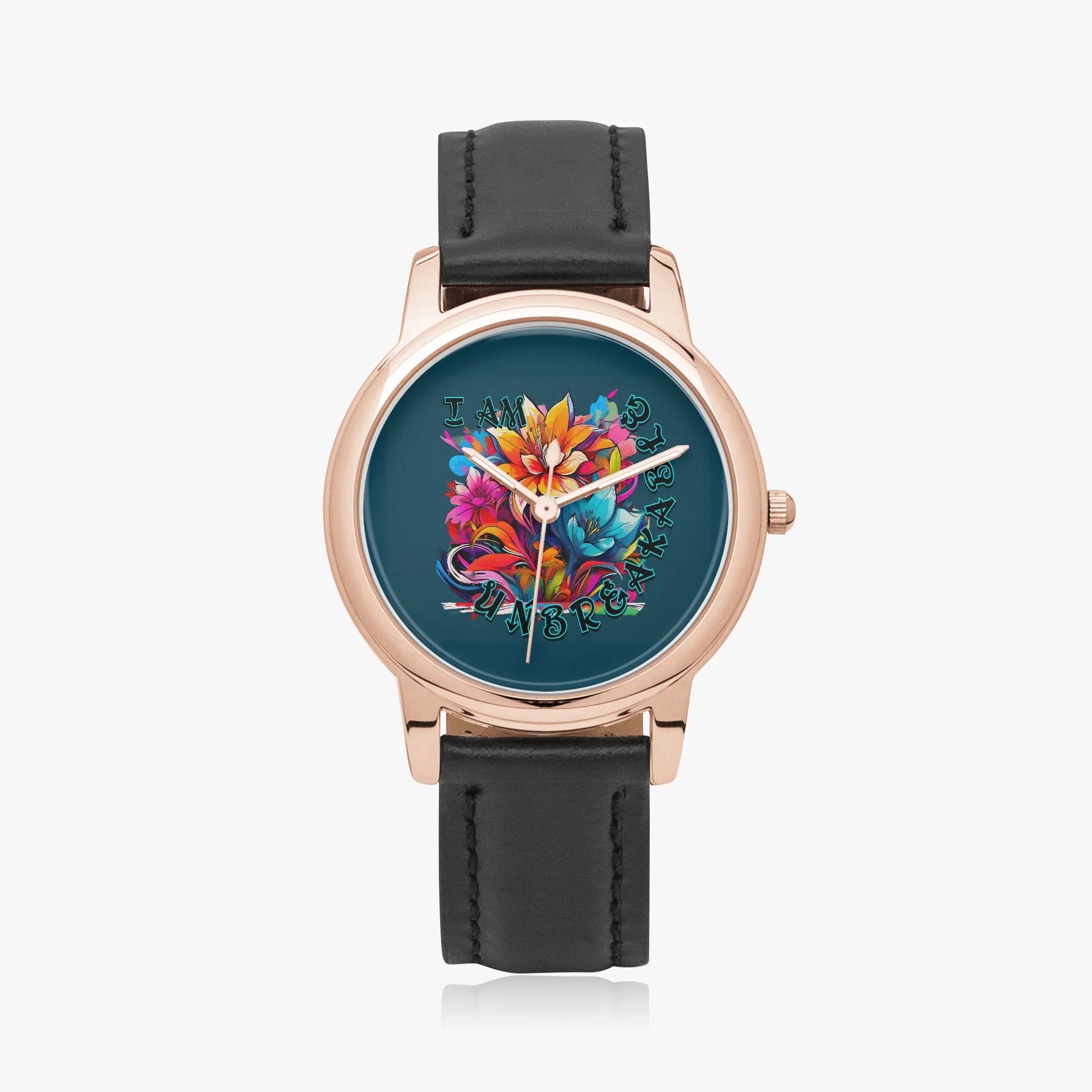 Motivating I Am Unbreakable Genuine Leather Strap Quartz Watch - Affirmations and Gratitudes 