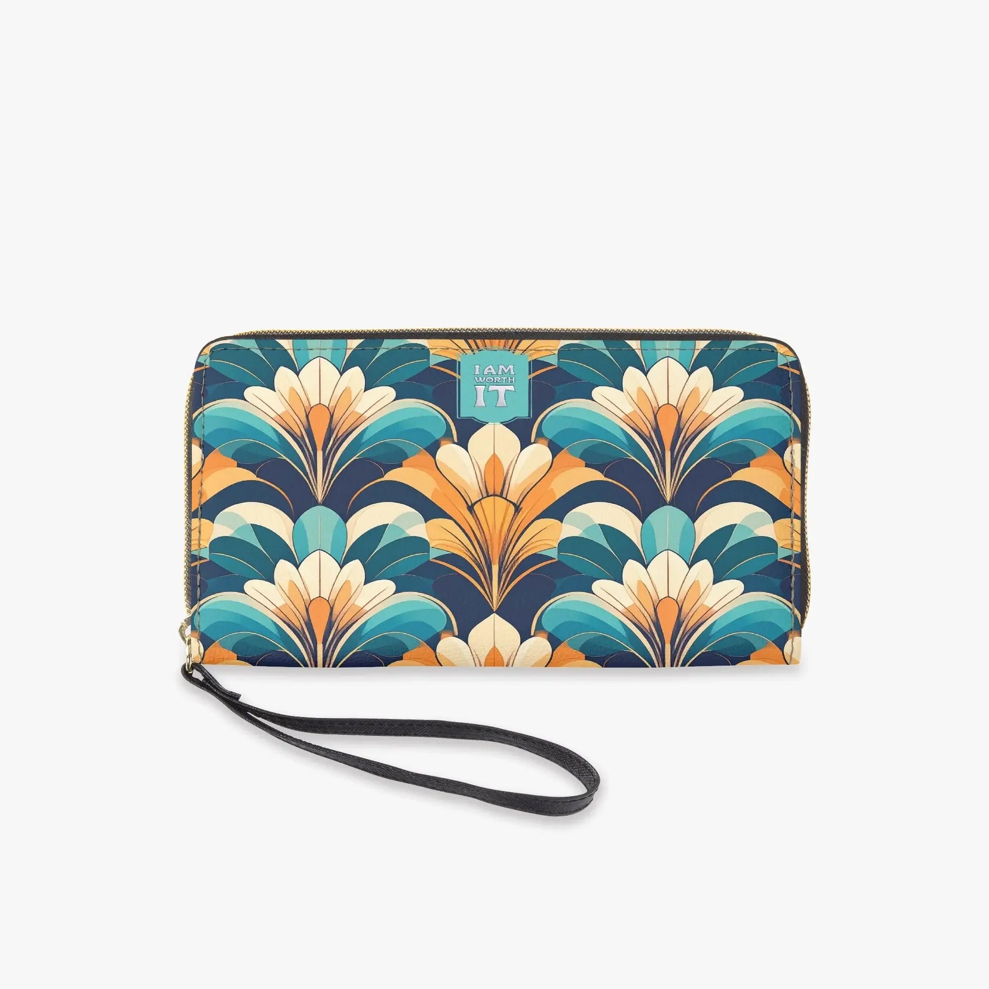 "I am worth it" Art-Deco Design PU Leather Wristlet Clutch Purse - Affirmations and Gratitudes 