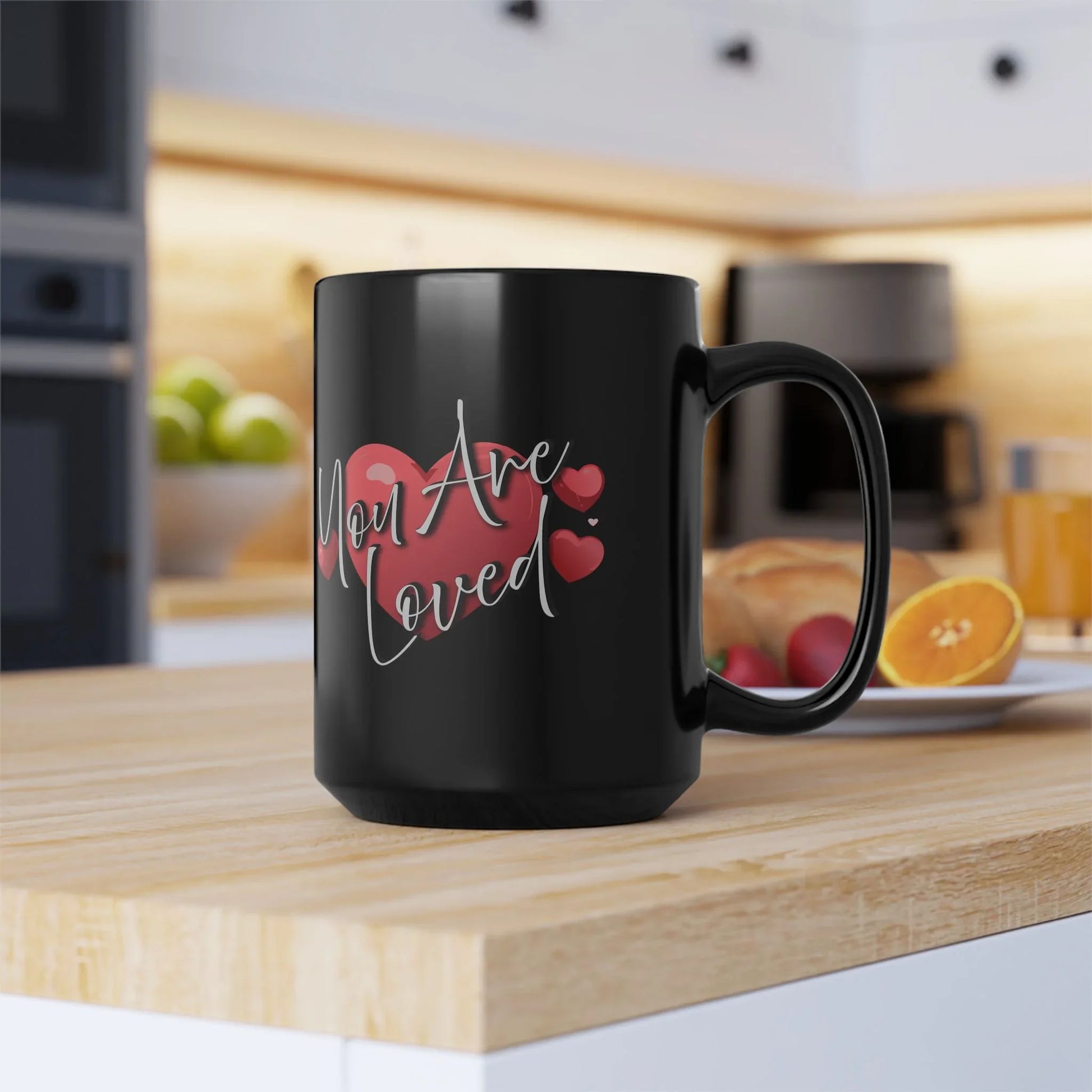 Heartfelt Black Mug - You're Loved Gift for Motivation - Affirmations and Gratitudes 