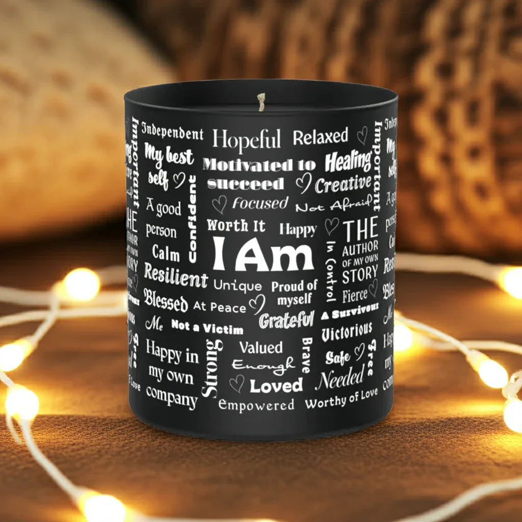Positive Affirmations 200g Black Candle ‘Dark Noir’ - Affirmations and Gratitudes 