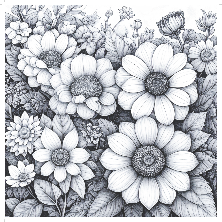 Detailed black and white floral illustration