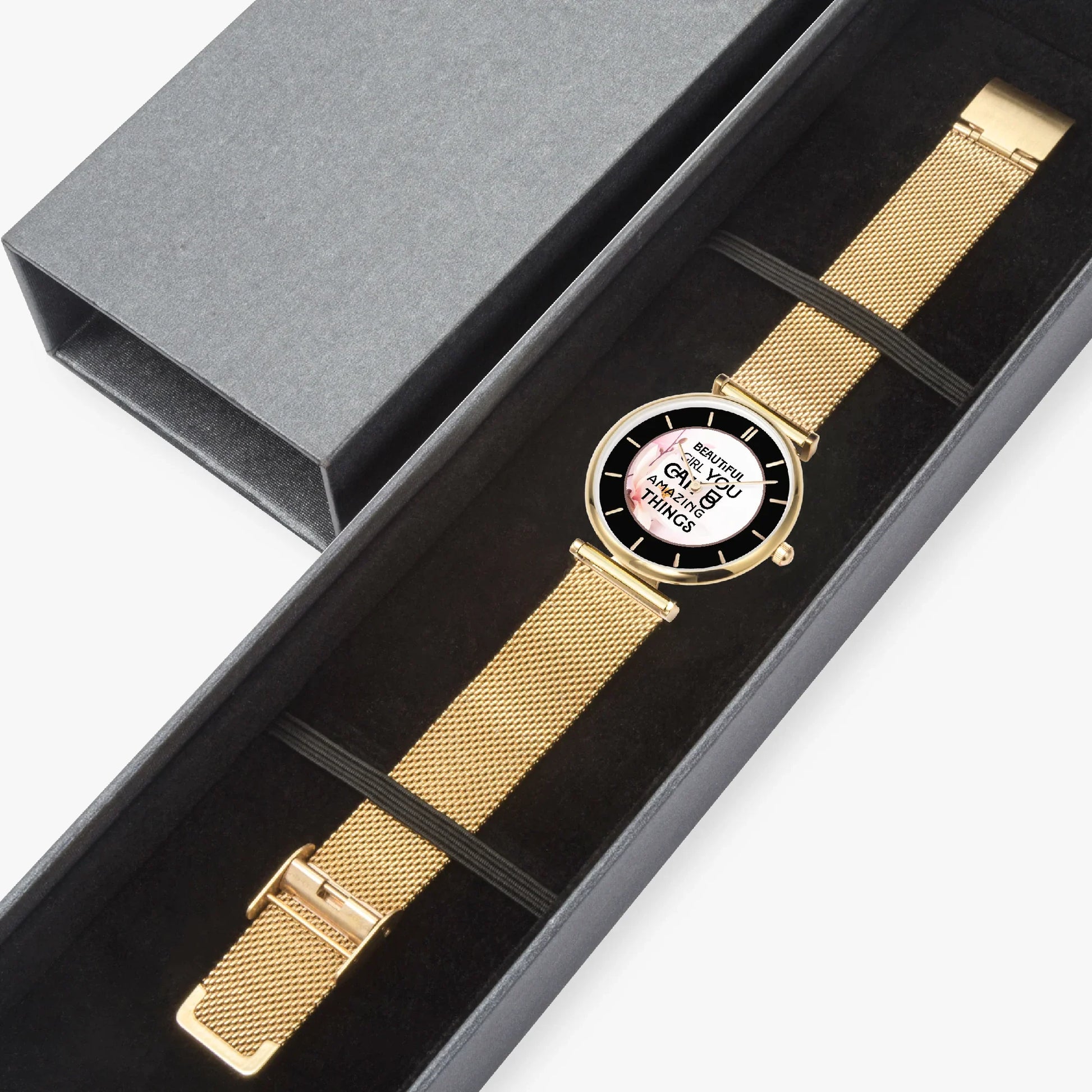 Stylish Ultra-Thin Quartz Watch with motivating and Inspirational phrase - Affirmations and Gratitudes 