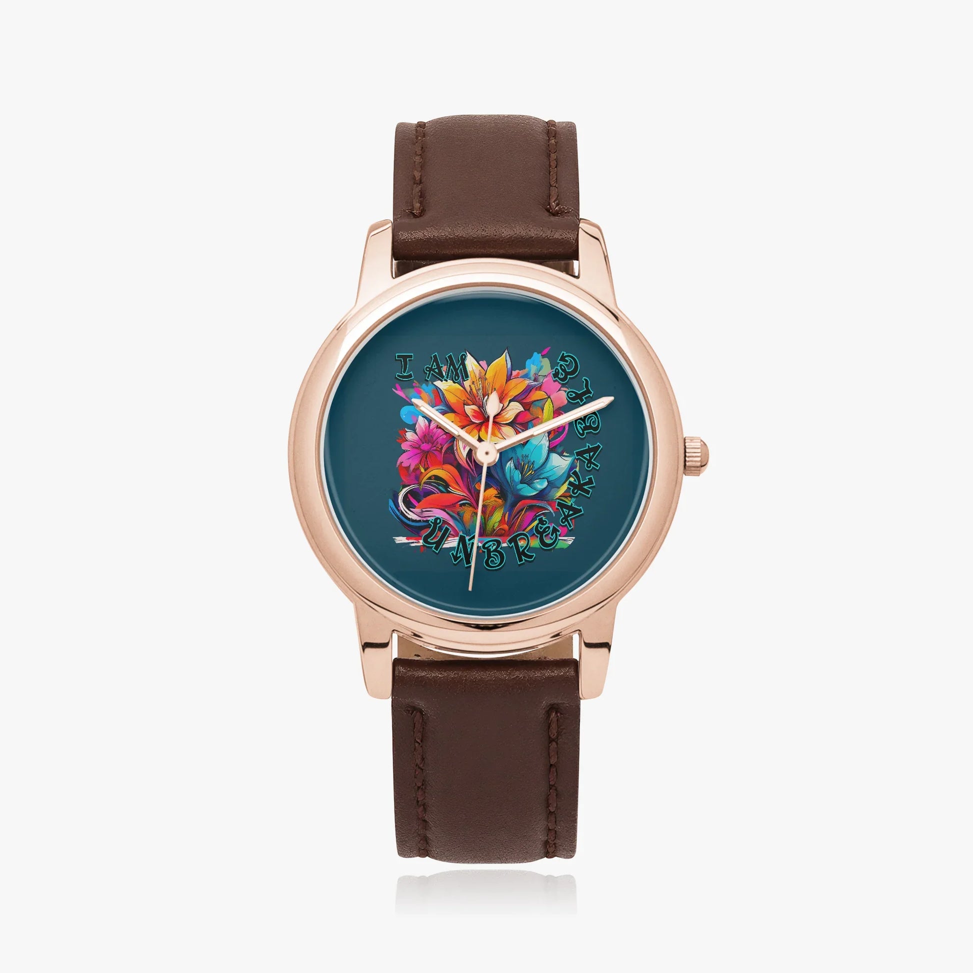 Motivating I Am Unbreakable Genuine Leather Strap Quartz Watch - Affirmations and Gratitudes 