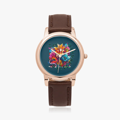 Motivating I Am Unbreakable Genuine Leather Strap Quartz Watch - Affirmations and Gratitudes 