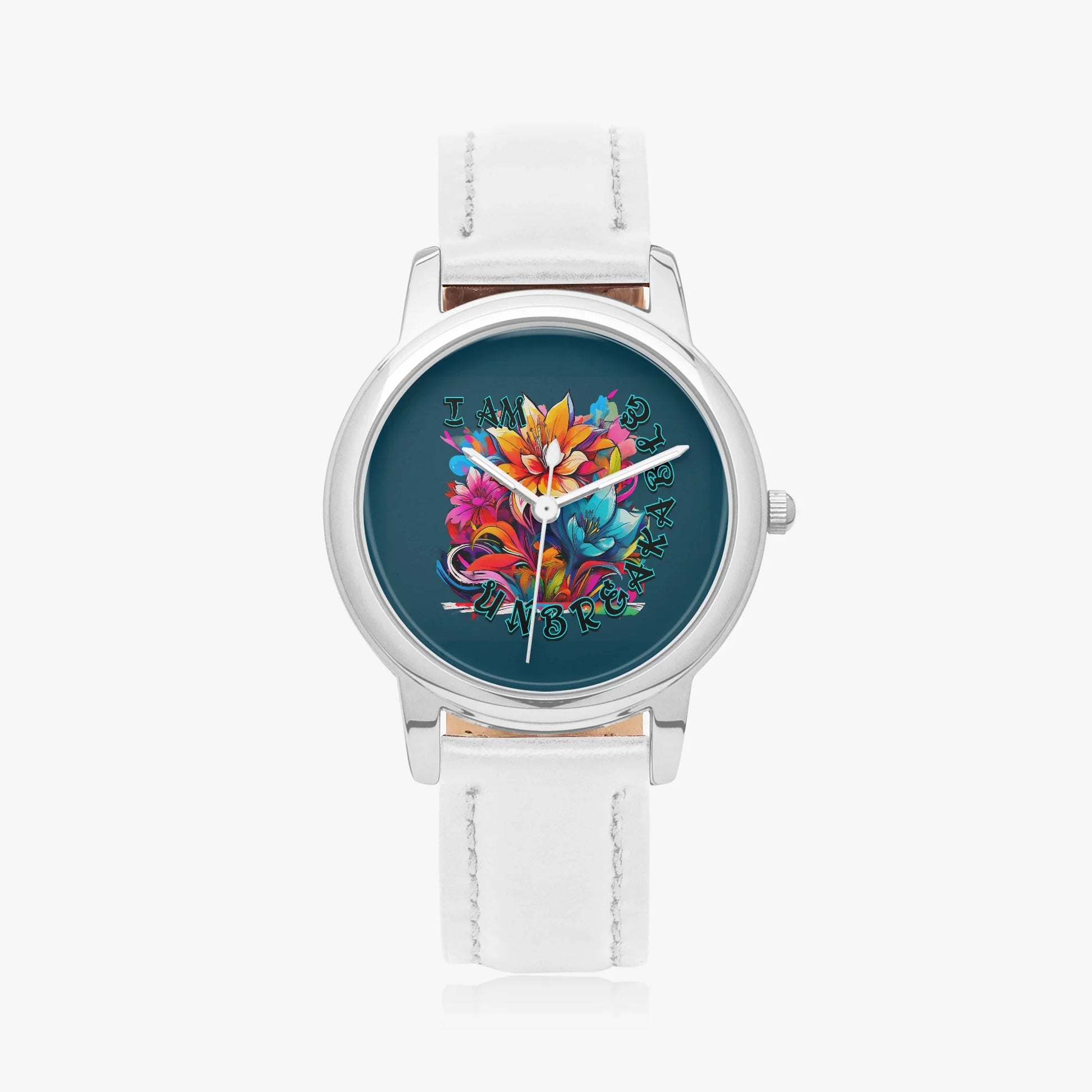 Motivating I Am Unbreakable Genuine Leather Strap Quartz Watch - Affirmations and Gratitudes 