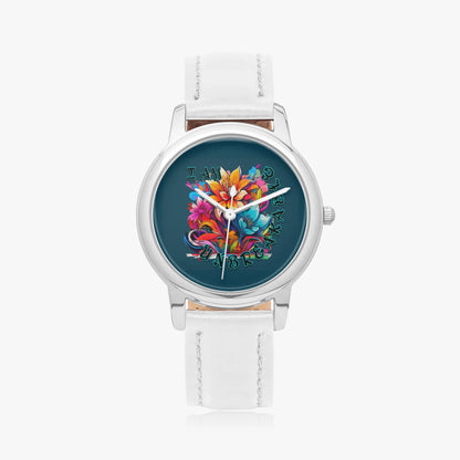 Motivating I Am Unbreakable Genuine Leather Strap Quartz Watch - Affirmations and Gratitudes 