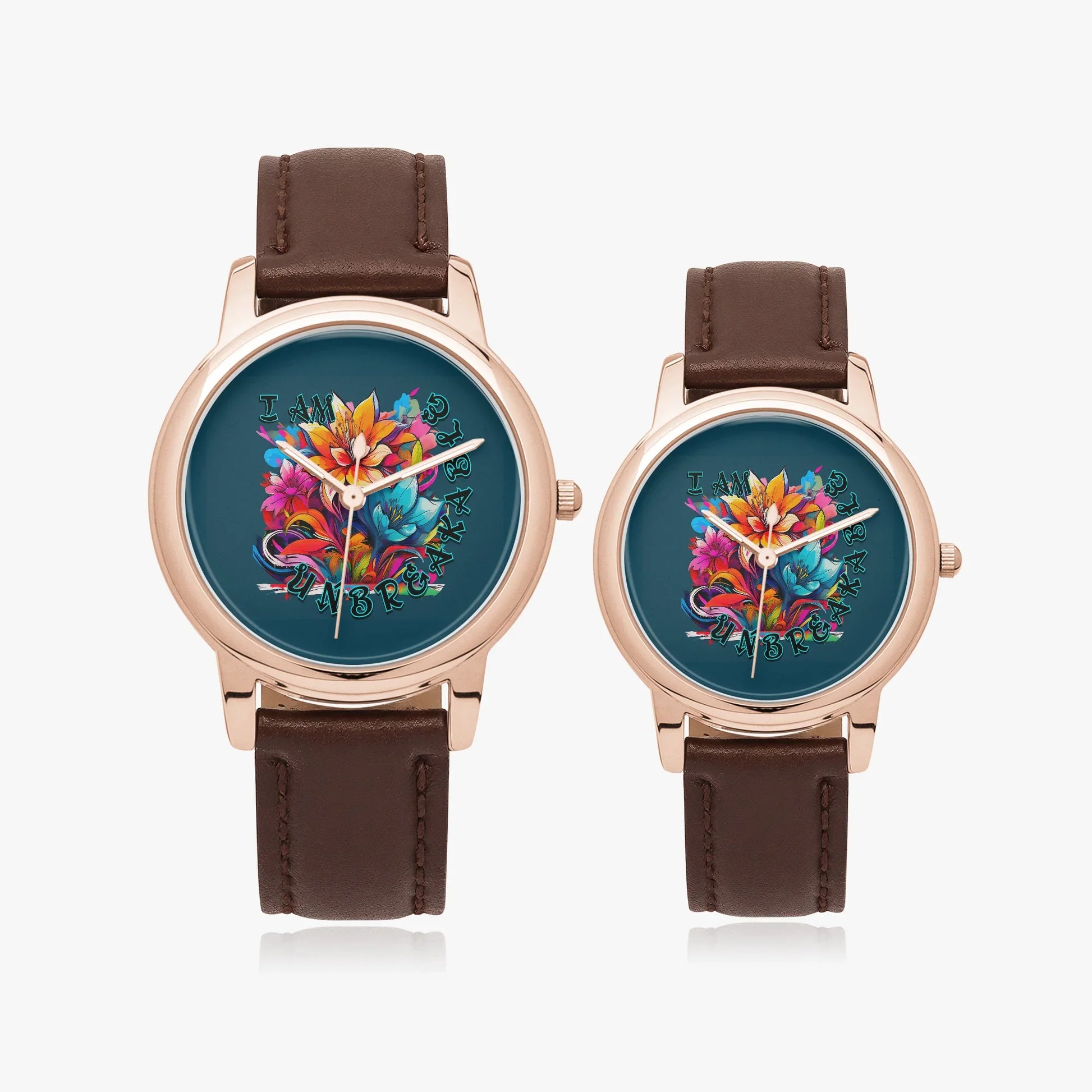 Motivating I Am Unbreakable Genuine Leather Strap Quartz Watch - Affirmations and Gratitudes 