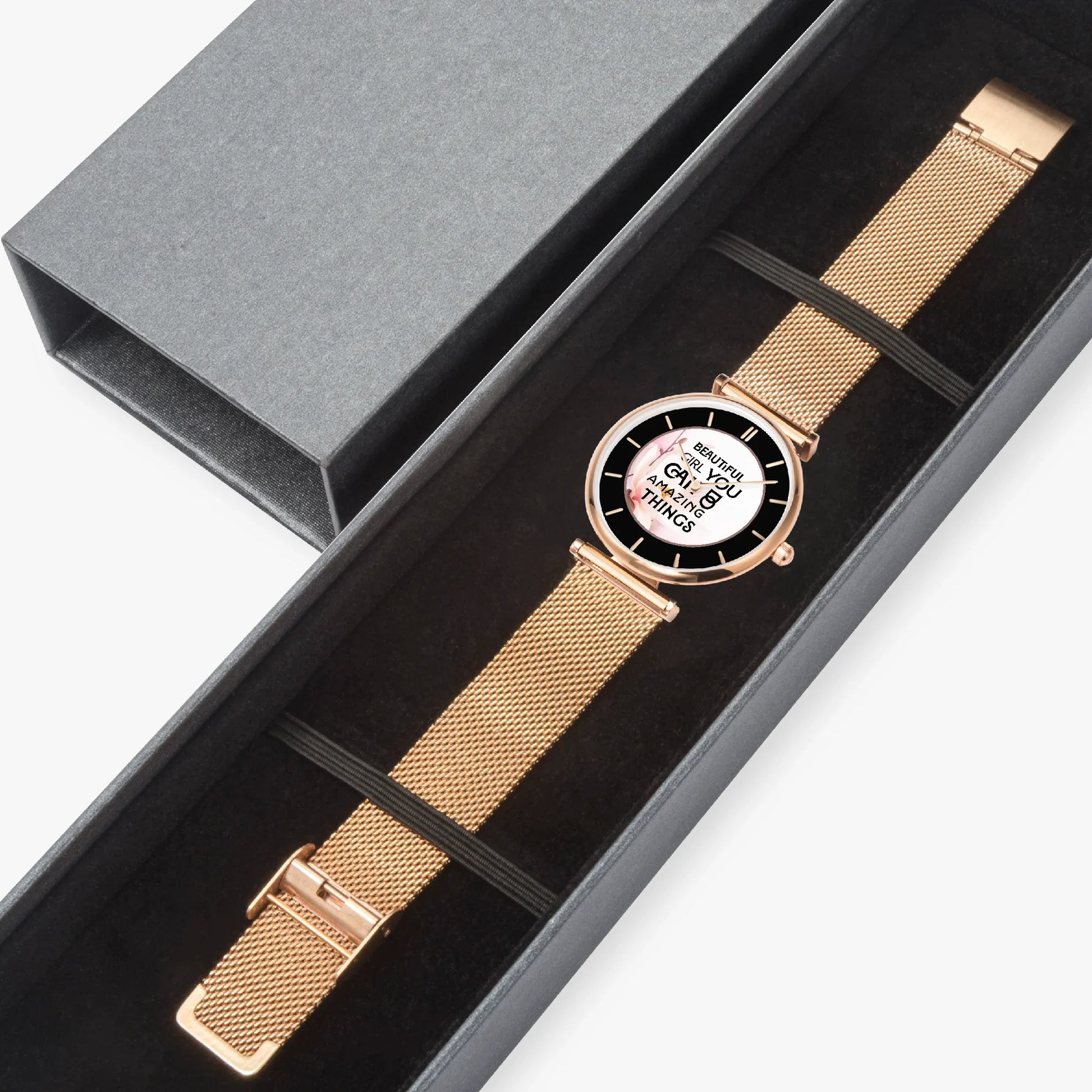 Stylish Ultra-Thin Quartz Watch with motivating and Inspirational phrase - Affirmations and Gratitudes 
