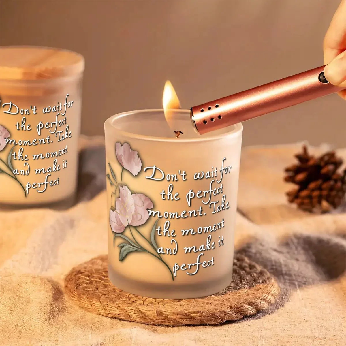 Perfect Moment Frosted Jar Scented Candle with Lid (6oz) - Affirmations and Gratitudes 
