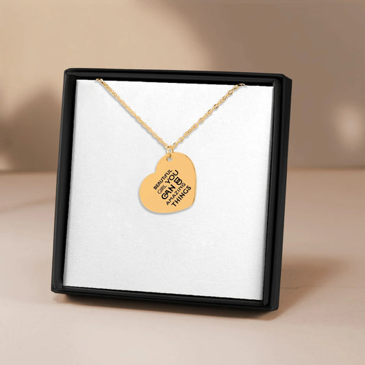 Inspirational words Heart Necklace - Affirmations and Gratitudes 