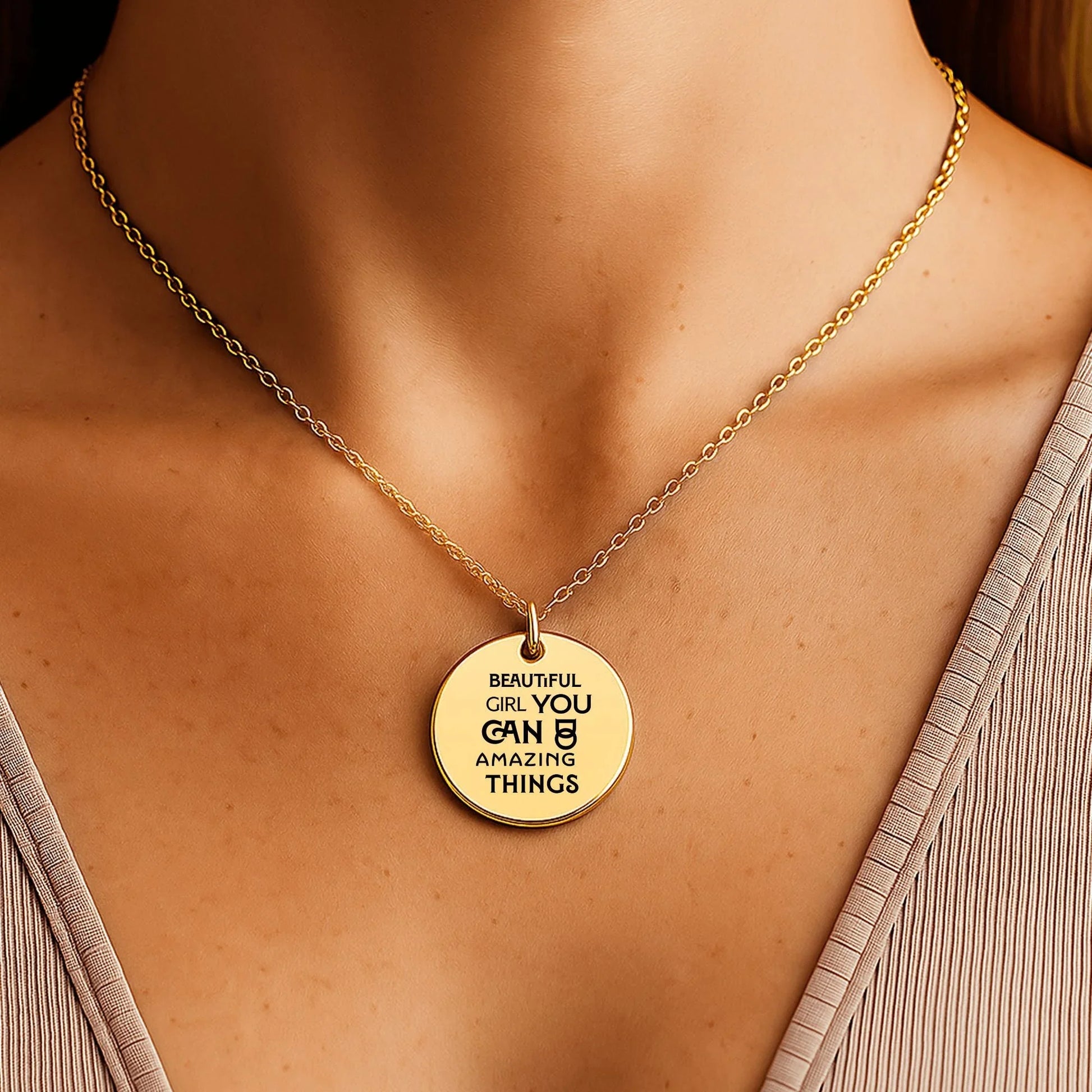 Inspirational Words Coin Necklace - Affirmations and Gratitudes 