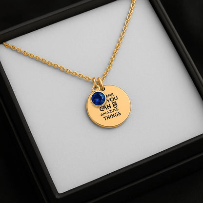 Inspirational Words Coin Necklace With Birthstone - Affirmations and Gratitudes 
