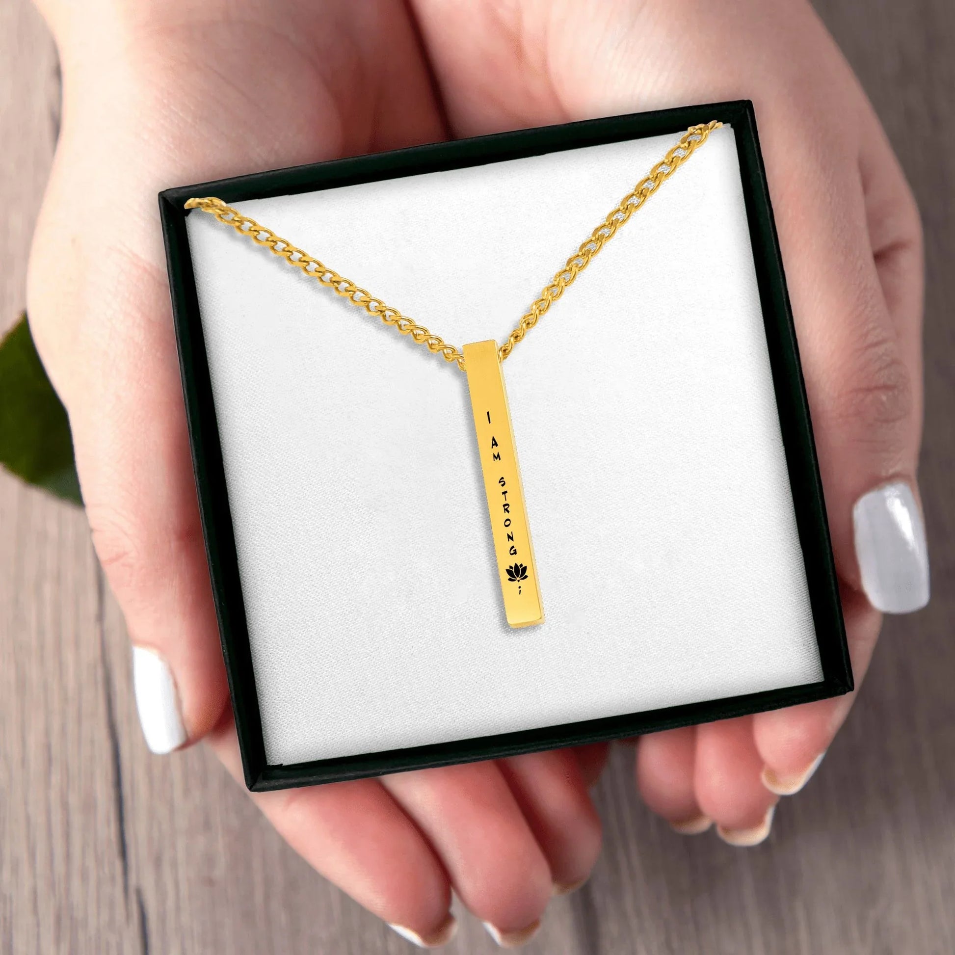 Positive Affirmation Cuban Chain 3D Bar Necklace - Affirmations and Gratitudes 